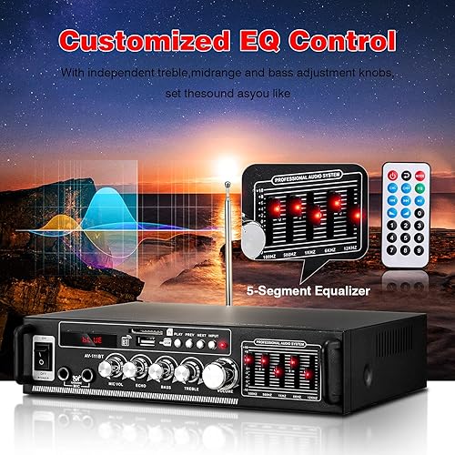 Miniatura 3 de Facmogu AV-111BT Amplificador para el hogar con ecualizador, amplificador de audio EQ de 5 bandas, receptor amplificador de potencia RMS 60Wx2 para