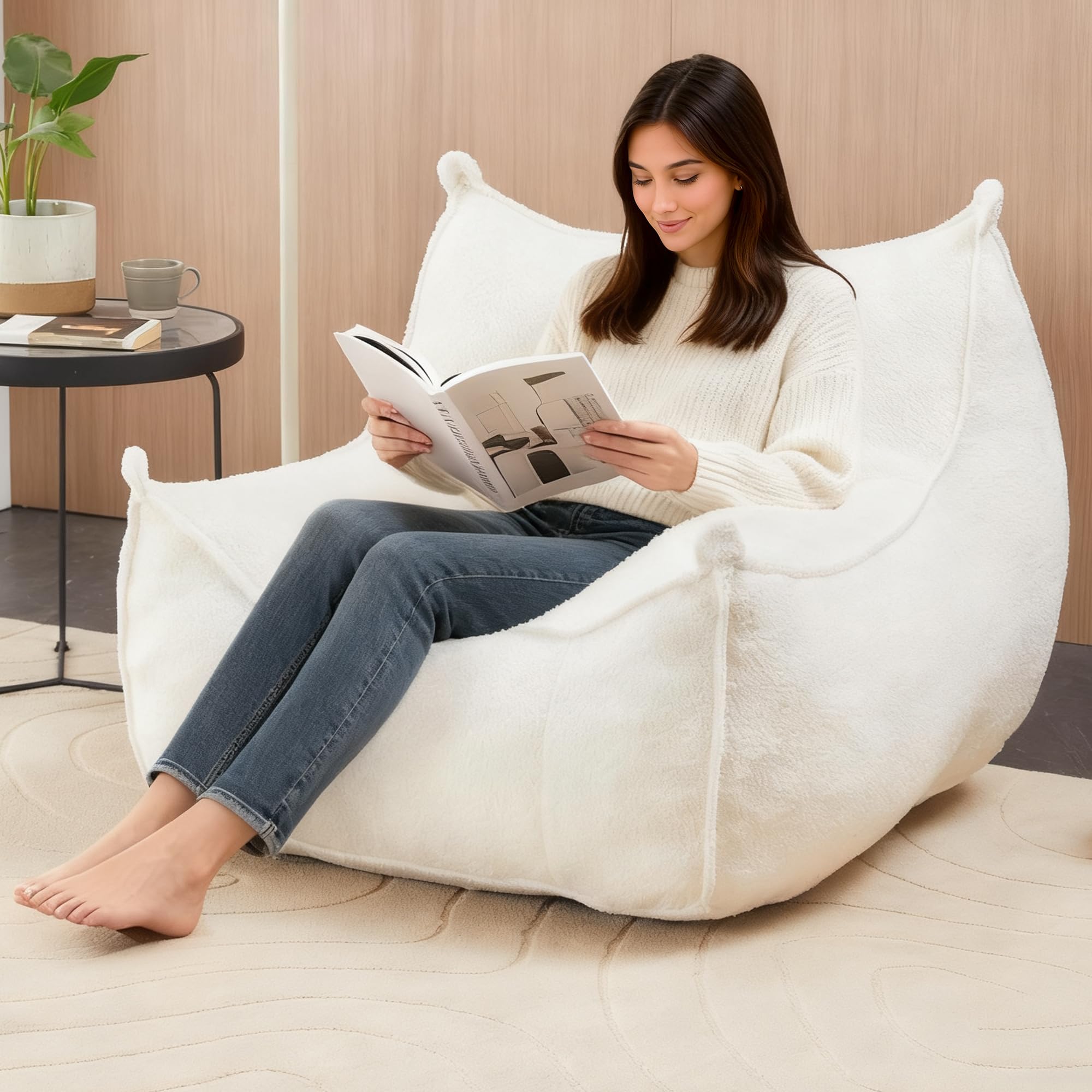 YKVIQBY Bean Bag Chair for Adults & Kids, Ergonomic Big Beanbag with Full Body Support, Faux Fur Bean Bag Sofa, Stuffed Floor Chair for Living Room,