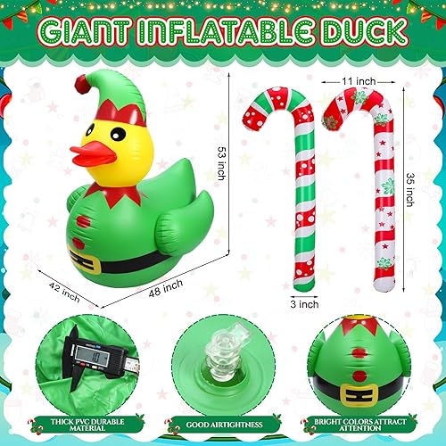 Miniatura 2 de Lenwen Pato de jengibre inflable de Navidad de 4 pies con decoraciones gigantes de bastón de caramelo, flotador de goma inflable para piscina,