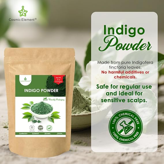Cosmic Element Organic Indigo Powder for Hair Natural Indigo Hair Dye for Men & Women | Non-GMO, Vegan Color Boosting Powder for Growth | Great for Soap Making & DIY Beauty 4oz