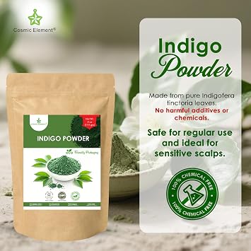 Cosmic Element Organic Indigo Powder for Hair Natural Indigo Hair Dye for Men & Women | Non-GMO, Vegan Color Boosting Powder for Growth | Great for Soap Making & DIY Beauty 4oz