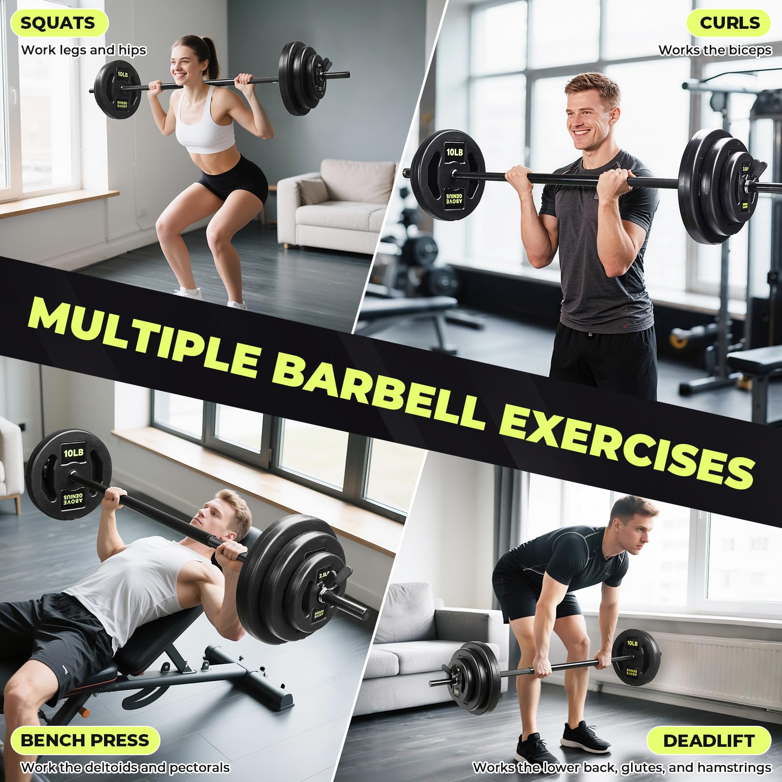 AboveGenius Langhantel-Set zum Heben, 20,4 kg Hantelstangen-Set mit verstellbaren freien Gewichten für Workout-Stange für Übungen, Muskelaufbau im Fitnessstudio zu Hause