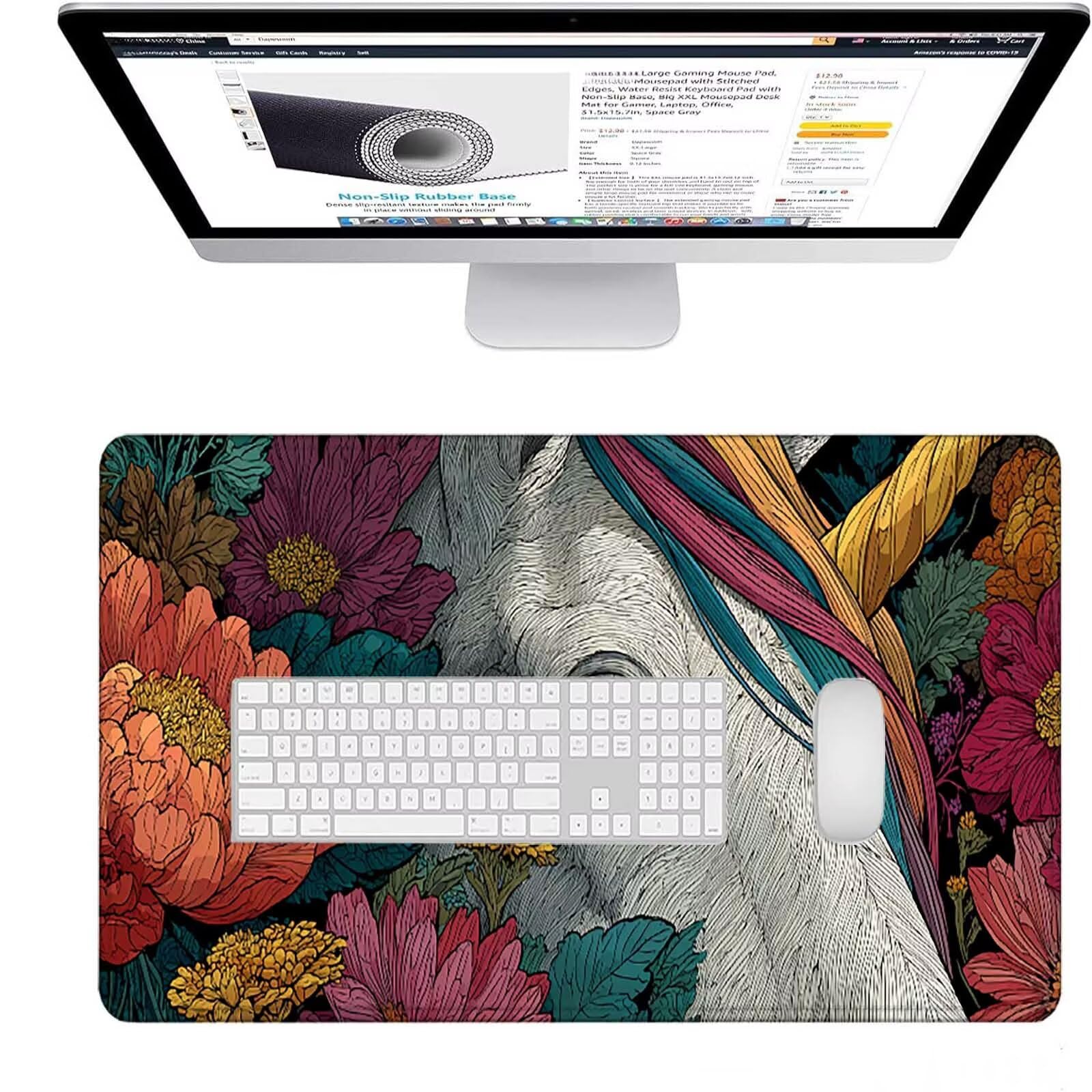 Różowa podkładka pod mysz do gier, duża podkładka pod mysz XXL 1600x800x3 mm, podkładka pod mysz kwiatową do klawiatury i biura, akcesoria do gier, antypoślizgowa, poprawia precyzję i szybkość dla