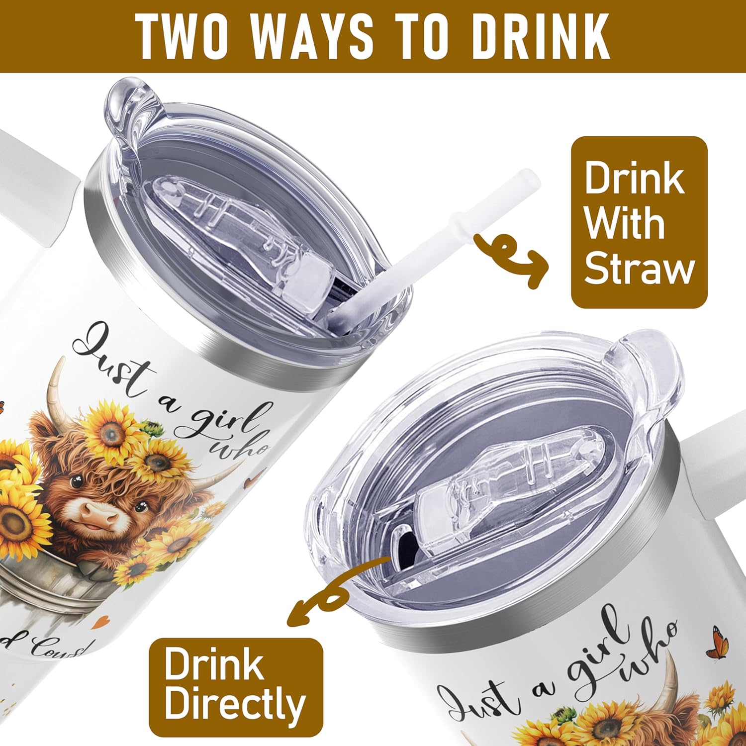 Highland Cow Tumbler With Handle and Straw, 40 oz Leakproof Stainless Steel Insulated Tumbler, Cup Holder Friendly, Birthday Christmas Gifts for Women Who Loves Cow, Travel Coffee Mug Water Bottle - Image 4