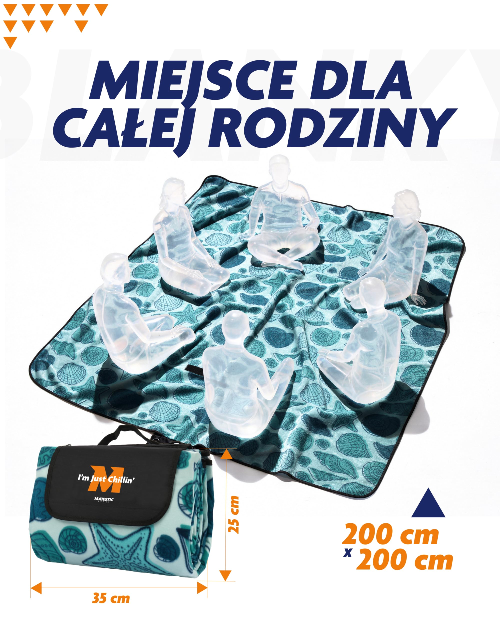 Koc Piknikowy dla Czterech Osób Łatwy w Czyszczeniu Montaż do Podłoża Polar Miękki Miły w Dotyku Kieszonka na Suwak Pasek na Ramię 200x200cm Shelly