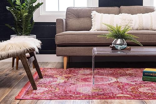 Miniatura 3 de Unique Loom Baracoa Collection - Alfombra rectangular de 5 pies 5 pulgadas x 8 pies, color rosa y marfil