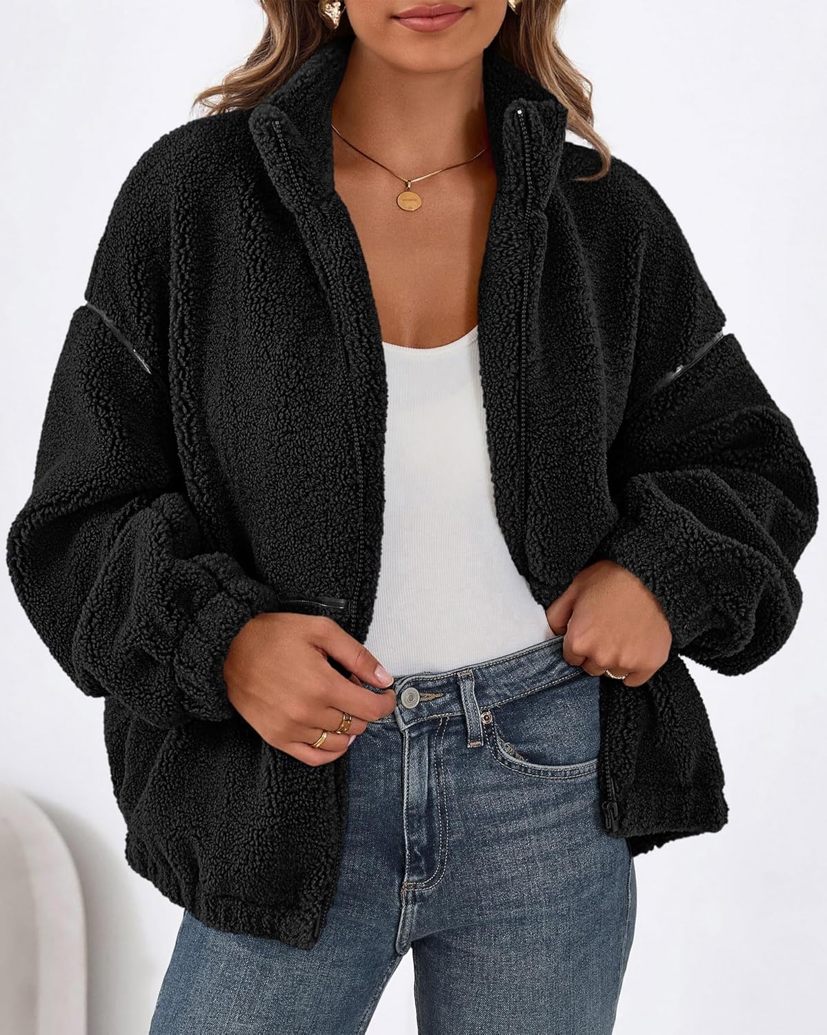 KIRUNDO Sherpa Jacket Women Fleece Oversized Zip Up Winter Coats Fall Jackets Faux Fur Warm Outwear 2026 Fashion Clothing - Image 2