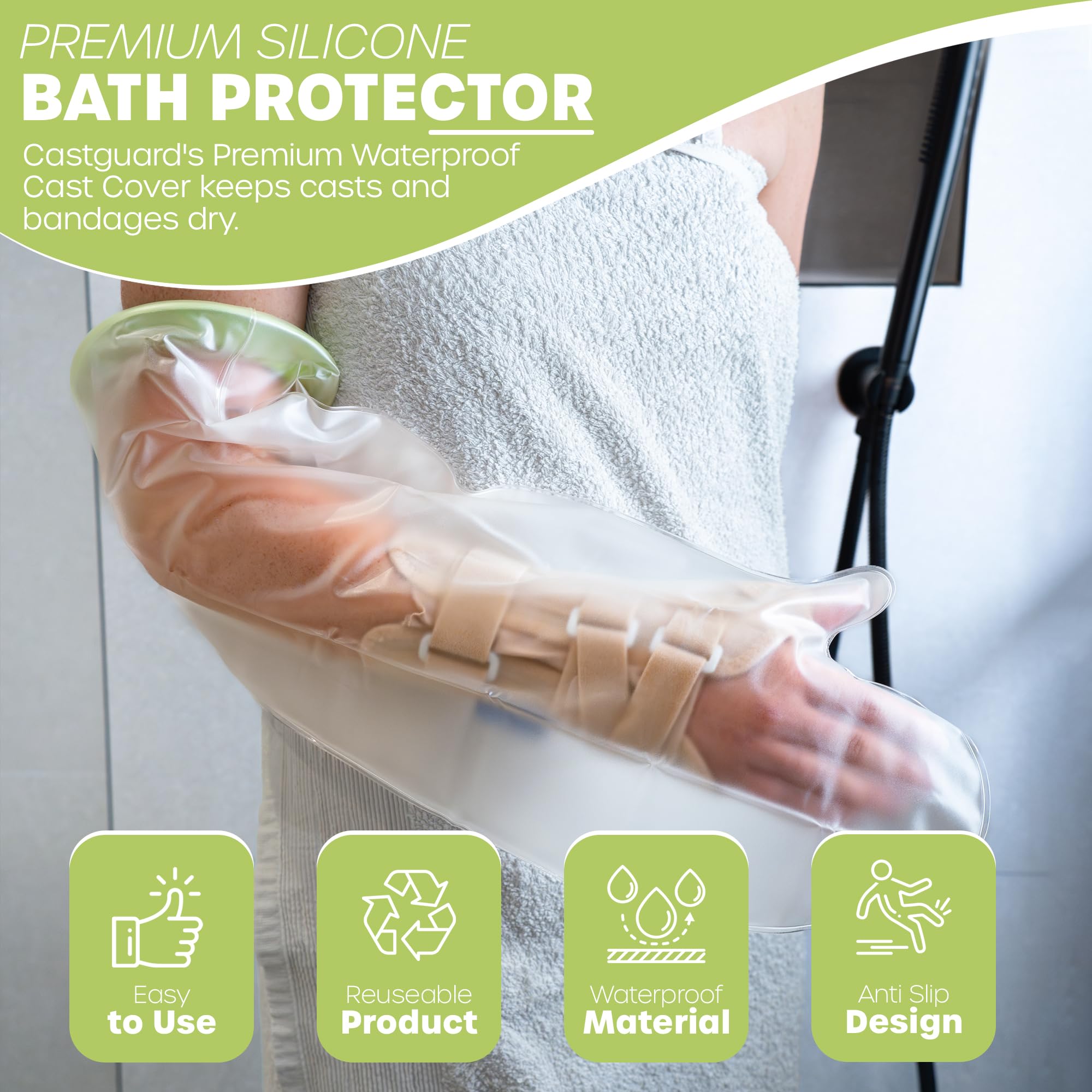 CASTGUARD Premium Silicone Waterproof Shower & Bath Protector (Adult Short Arm) - Image 3