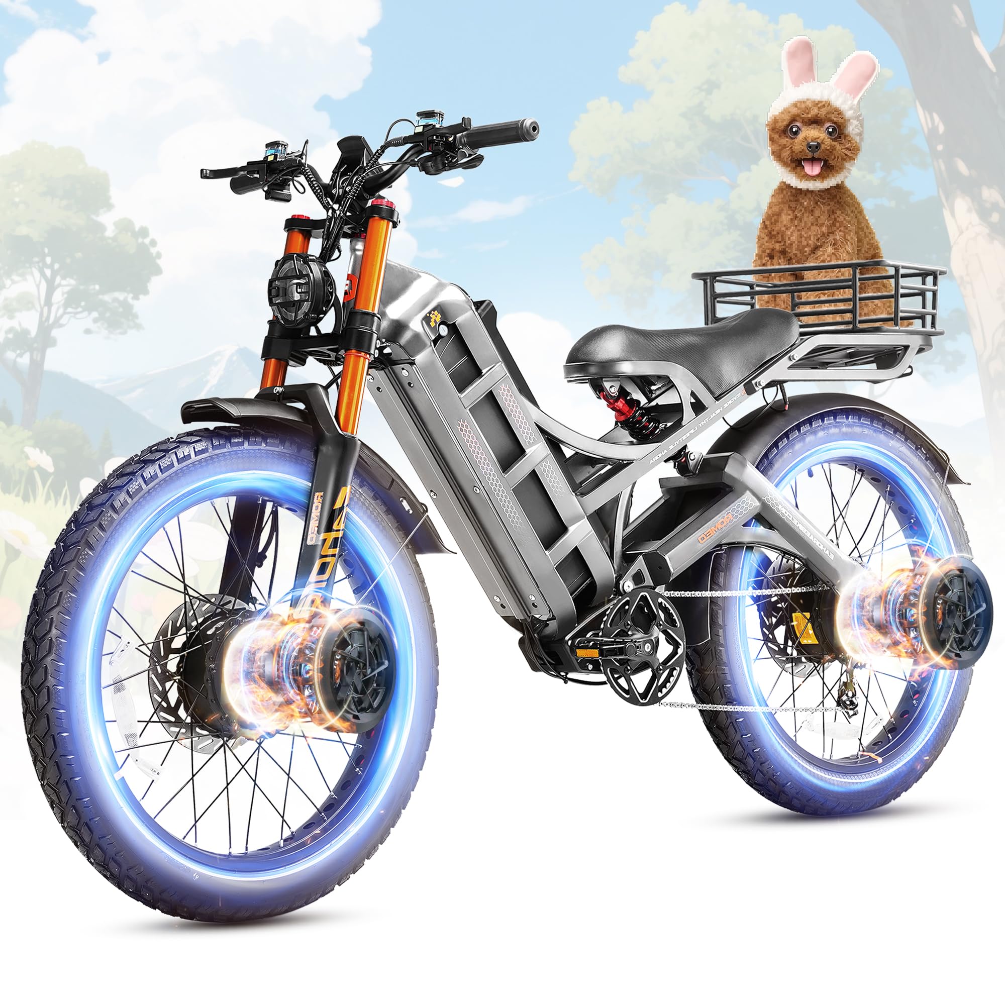 eAhora Romeo Pro 2 [2025 Version] Electric Bike for Adults, 4000W 46MPH Dual Motor Electric Bike,52V 70Ah 200+ Miles Long Range Ebike,26*4.0'' Fat Tire Electric Mountain Bike, Full Suspension& UL2849