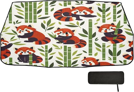 Burbuja Car Windshield Sun Shade Umbrella, Cute Red Panda Foldable Auto Windshield Cover Block UV Rays & Sun Heat, Fit Sedan SUV Pickup Truck Most Vehicles