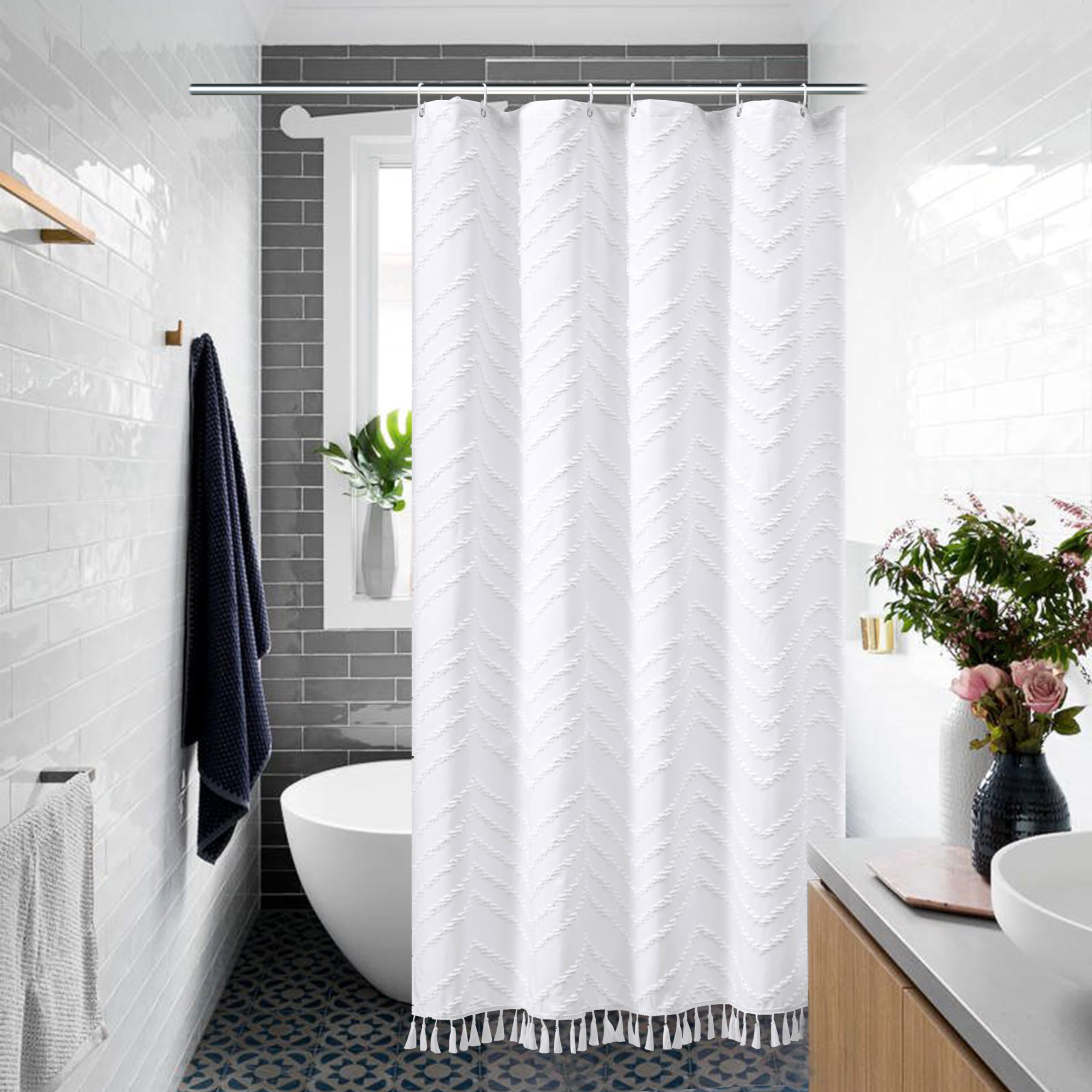 REISEN Pink Ruffle Shower Curtain – Farmhouse Sheer Design, 72 X 72 Inches, 12 Layer Ruffles - View #12