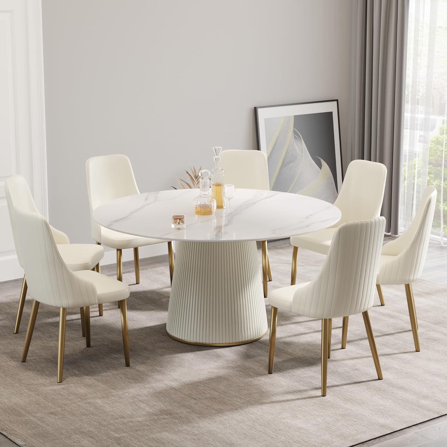 Amazon.com - 53'' Round Marble Dining Table for 4, Modern White Sintered Stone Top Kitchen Table ...