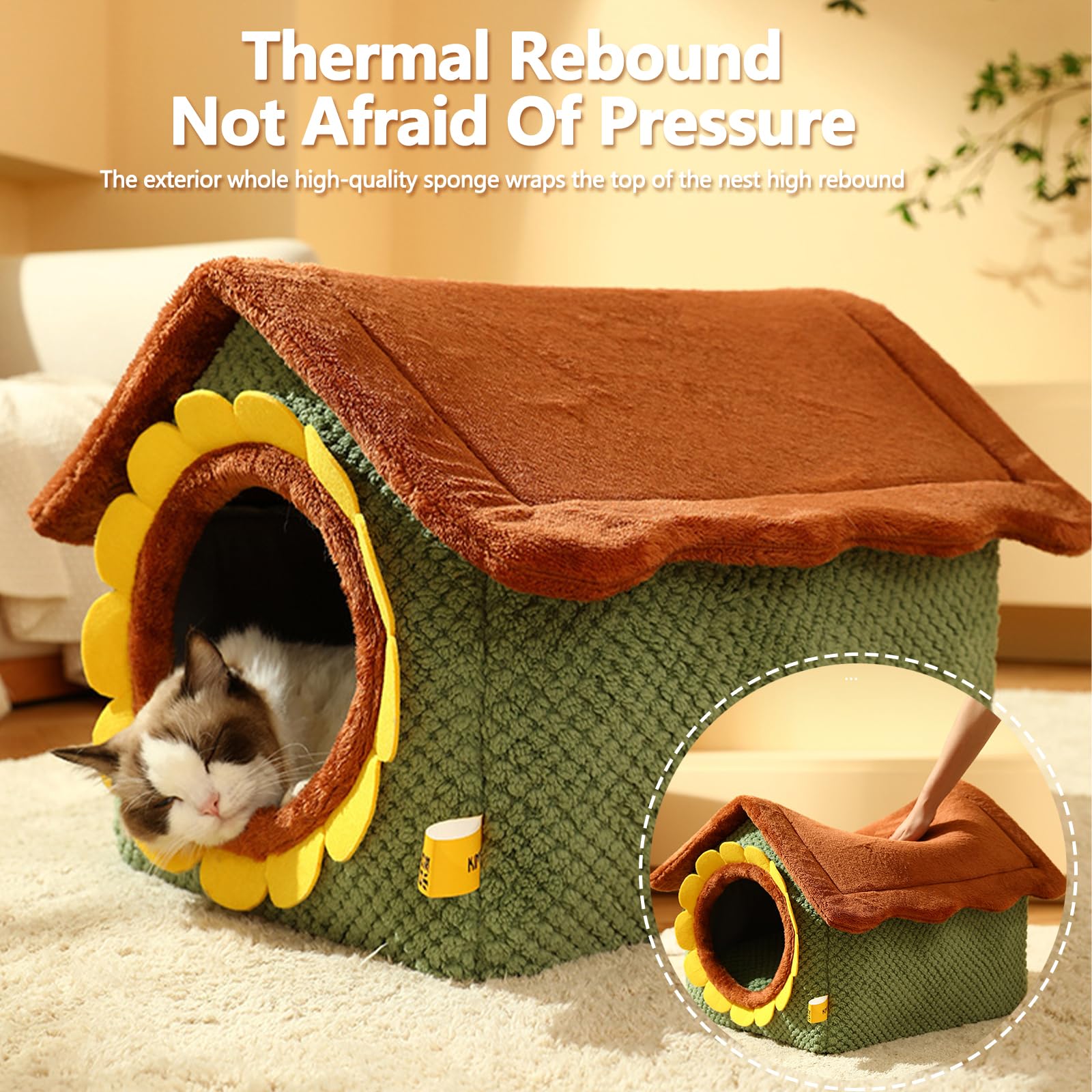Cama cueva para gatos, casa para gatos de interior, cama suave y cálida para perros, bonita casa de gato de dibujos animados, cama para gatos con cojín lavable (S)
