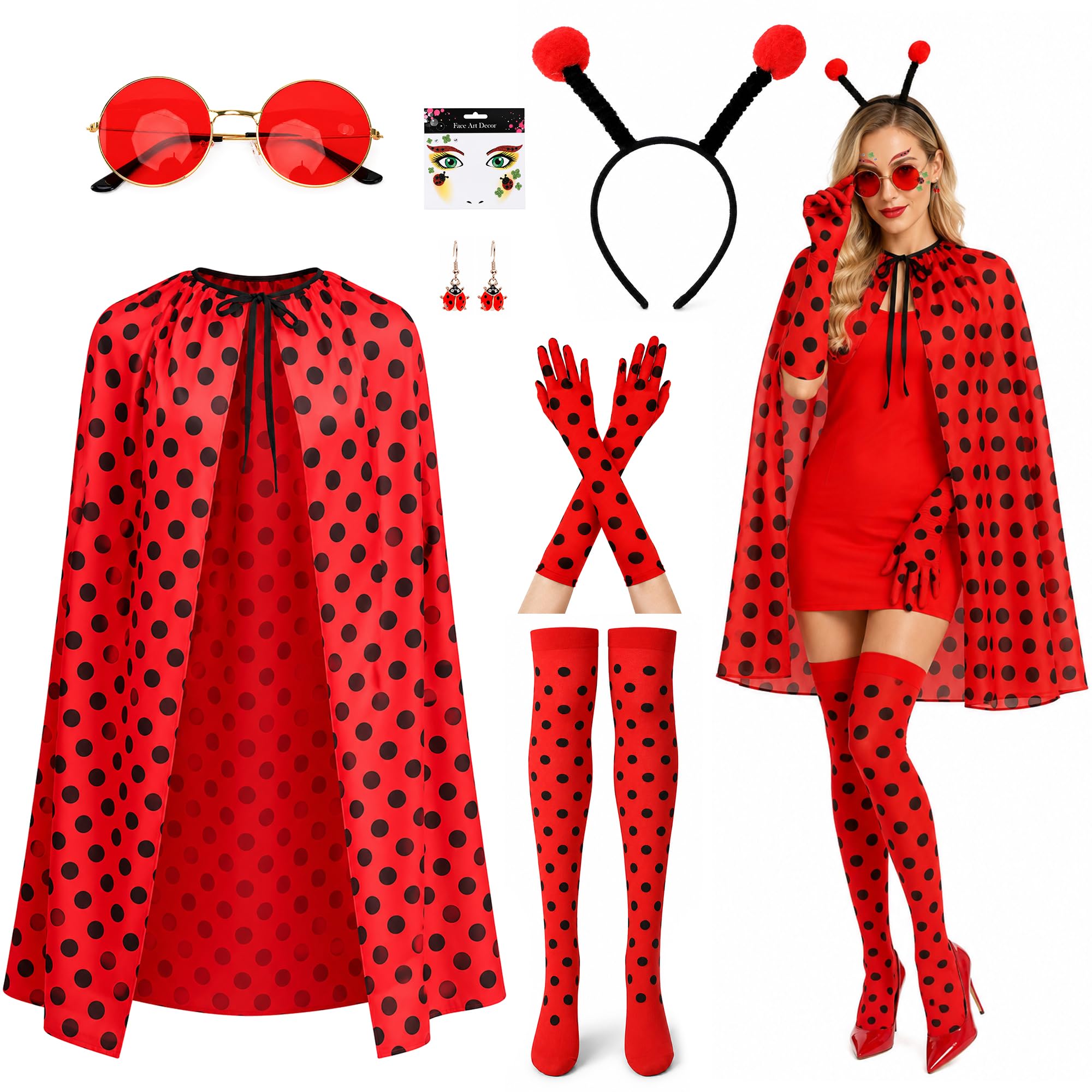 7 Pack Women Ladybug Costume Set, Adult Lady Ladybird Apparel Costume