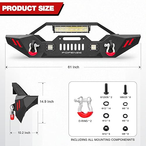 Miniatura 4 de Parachoques delantero compatible con Jeep Wrangler JK JL y Gladiator JT 2007-2024, parachoques de ancho completo todoterreno con placa de