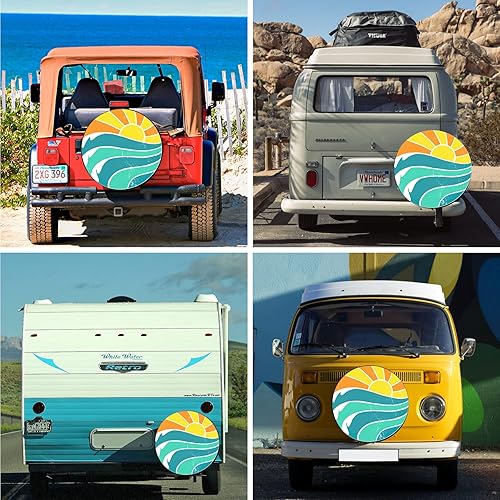 Miniatura 3 de Cubierta de neumático de repuesto para autocaravana, verano, olas de sol, resistente a la intemperie, a prueba de polvo, universal para remolque,