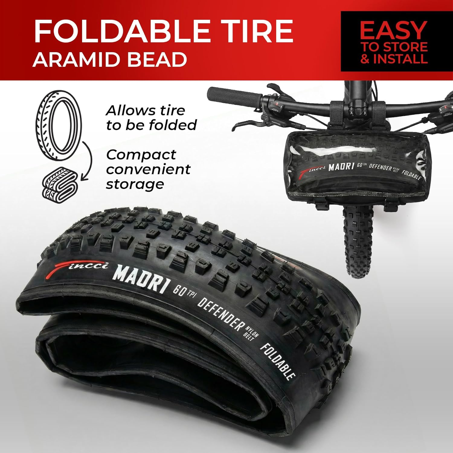 Fincci Maori 29x2.25 Mountain Bike Tire - Pair 29 Inch Bike Tire with 1 mm Nylon Puncture Resistant 60 TPI - Foldable Kevlar Black 57-622 MTB Tires 29 for Electric, Trekking, Hybrid, Cruiser Bikes