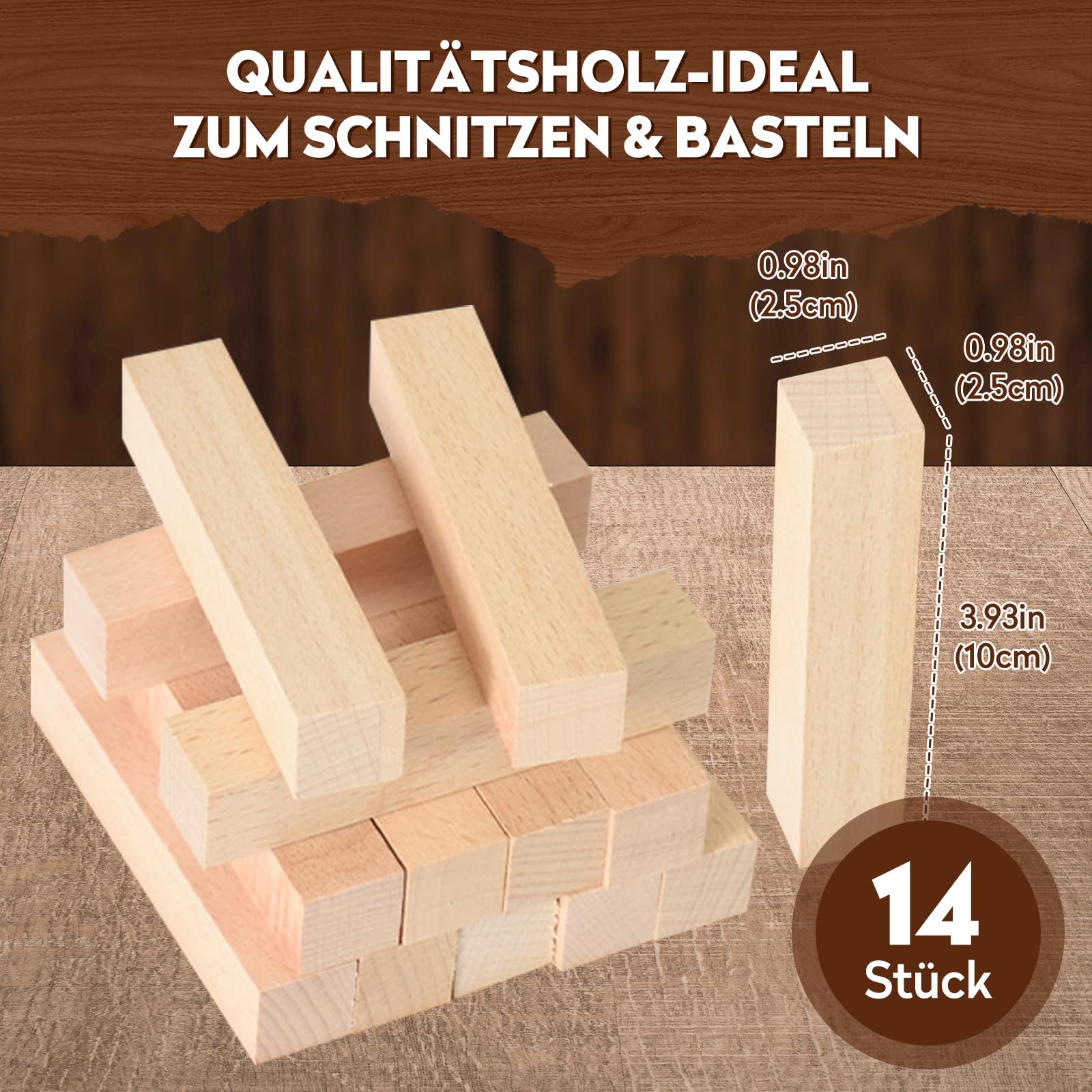 Schnitzholz Lindenholz, 14er Pack Holzblock Schnitzen, Weiches Lindenholz zum Schnitzen, Schnitzholz für Kinder Rohlinge, Schnitzset Rohlinge zum Drechseln und Holz Schnitzen