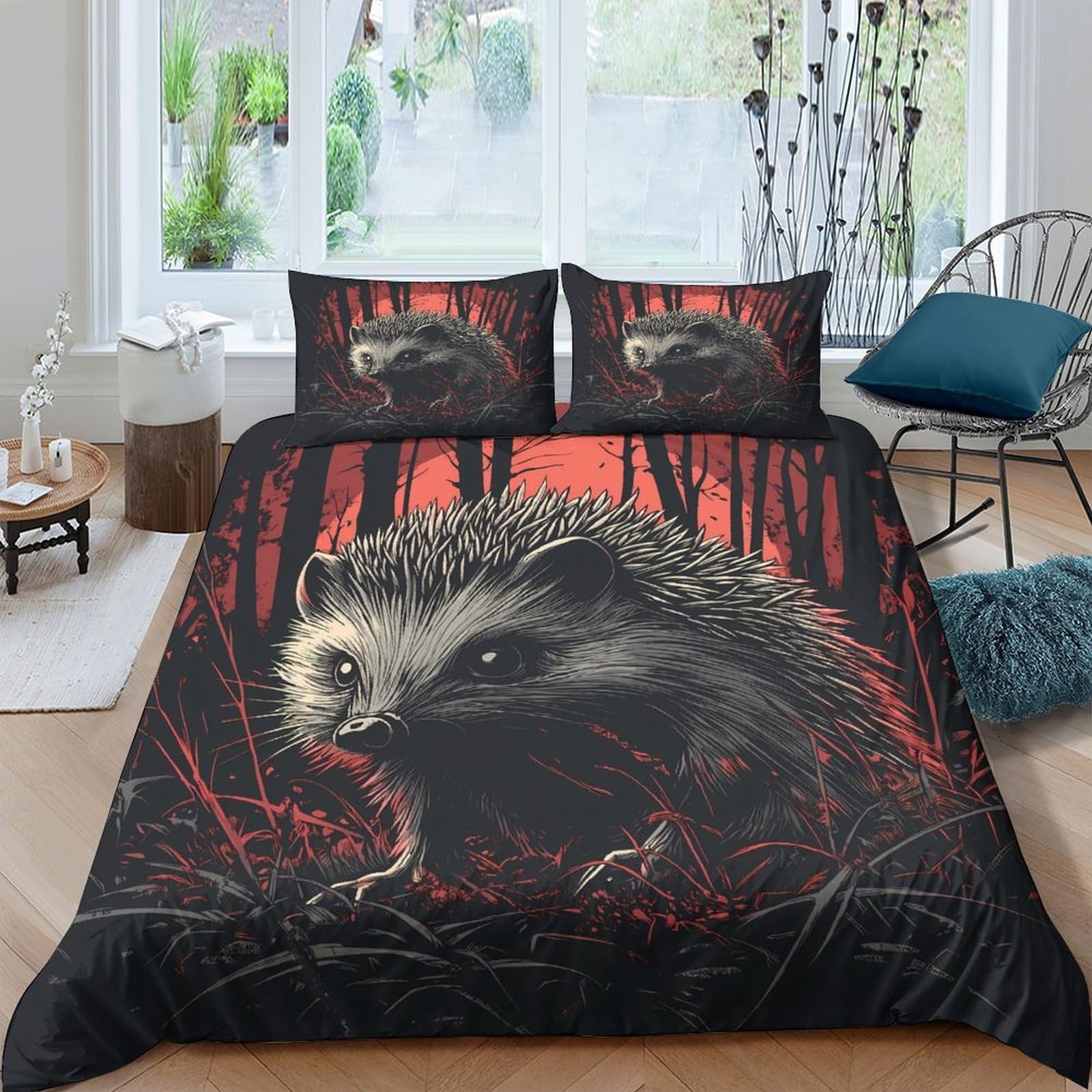 TUFRTGYHN 3D Printed Forest Raccoon Duvet Cover Microfiber Soft Breathable Woodland Animals Bedding Set with 2 Pillowcases for Bedroom Decor Single（135x200cm）