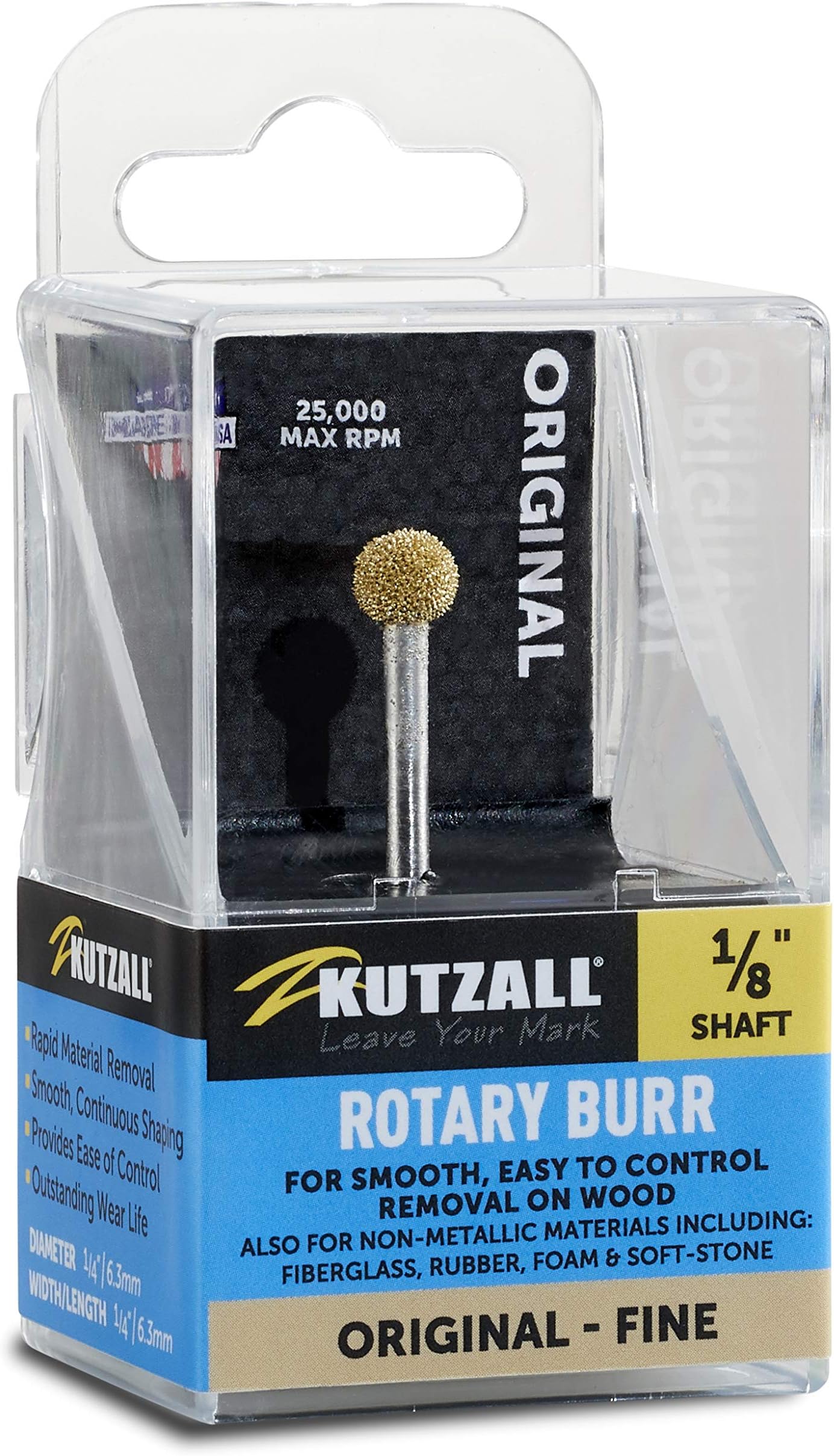 Original Sphere Rotary Burr, 1⁄8" Shaft, Fine - Wood Carving Bit for Dremel, Foredom, DeWalt, Milwaukee Tools. Abrasive Tungsten Carbide Coating, 1⁄4" (6.3mm) Head Diameter, S-14-EG