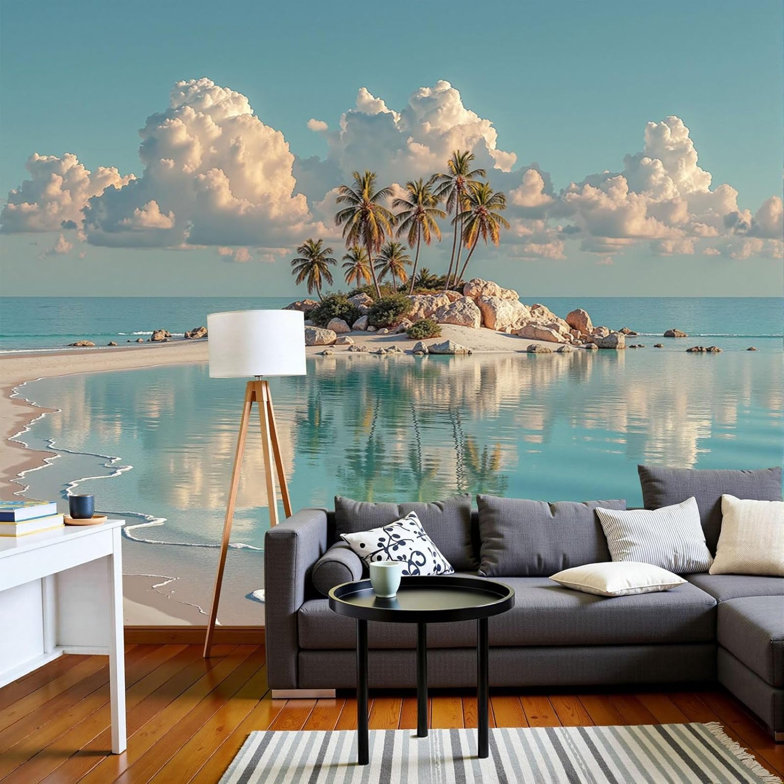 kfjhgbdshhj Photo Wallpaper Tall Coconut Palms Tropical Beach Non-Woven Modern wall Living Room Bedroom Blue XXL Wall Decoration Motif Wallpaper, 350cm x 256cm Stickers - Frameless Painting - Poster