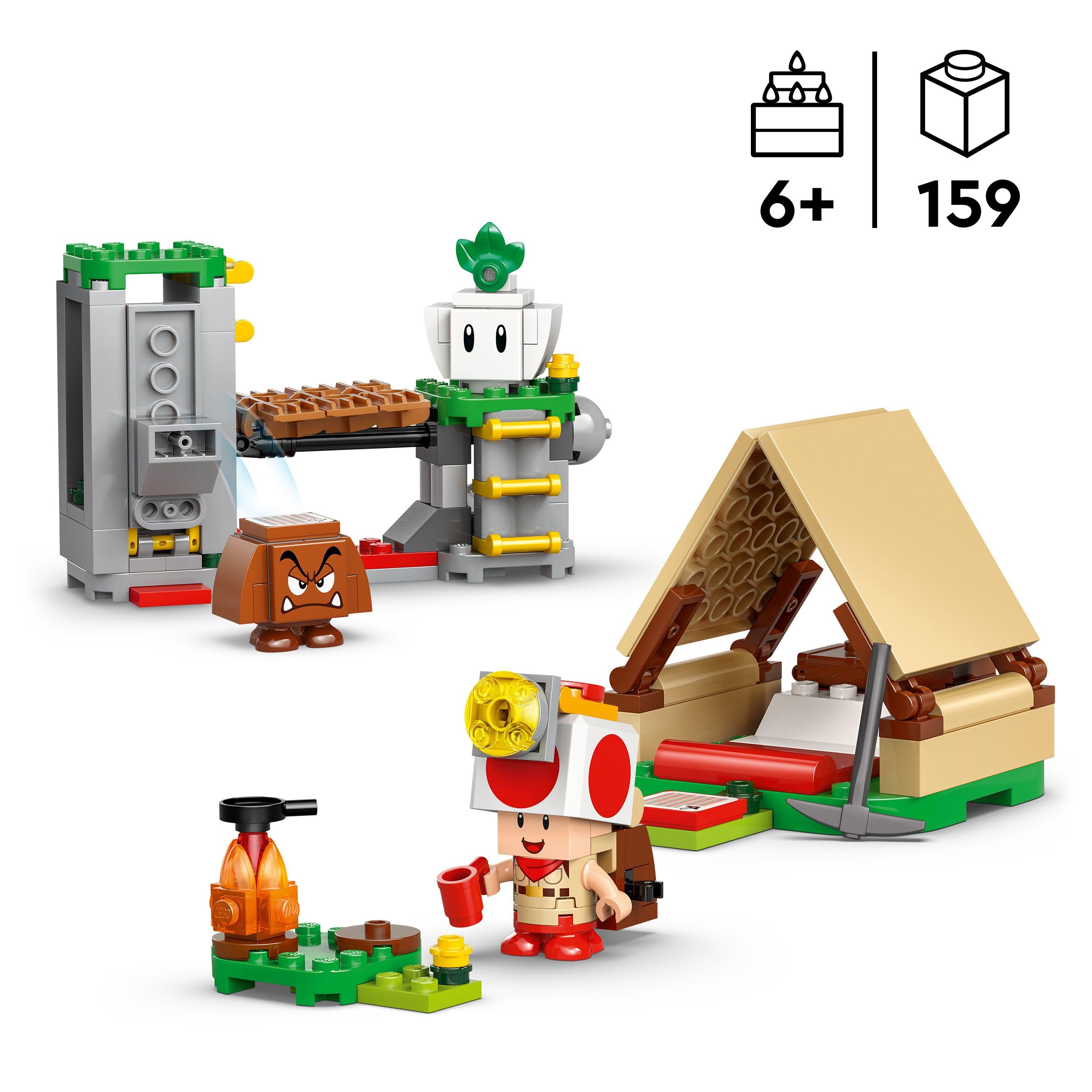 LEGO Super Mario In Campeggio con Capitan Toad - Giocattolo Interattivo con 3 Figure tra cui un Goomba, una Tenda e un Ponte che Crolla - Regalo da Gaming per Bambini e Bambine da 6 Anni in su - 72040