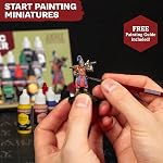 The Army Painter Warpaints Fanatic: Starter Set, 11 paints: 7 acrylic colours, 2 Metallics, 1 Wash, 1 Brush-On Primer, 1 Free Miniature figure and Starter Brush