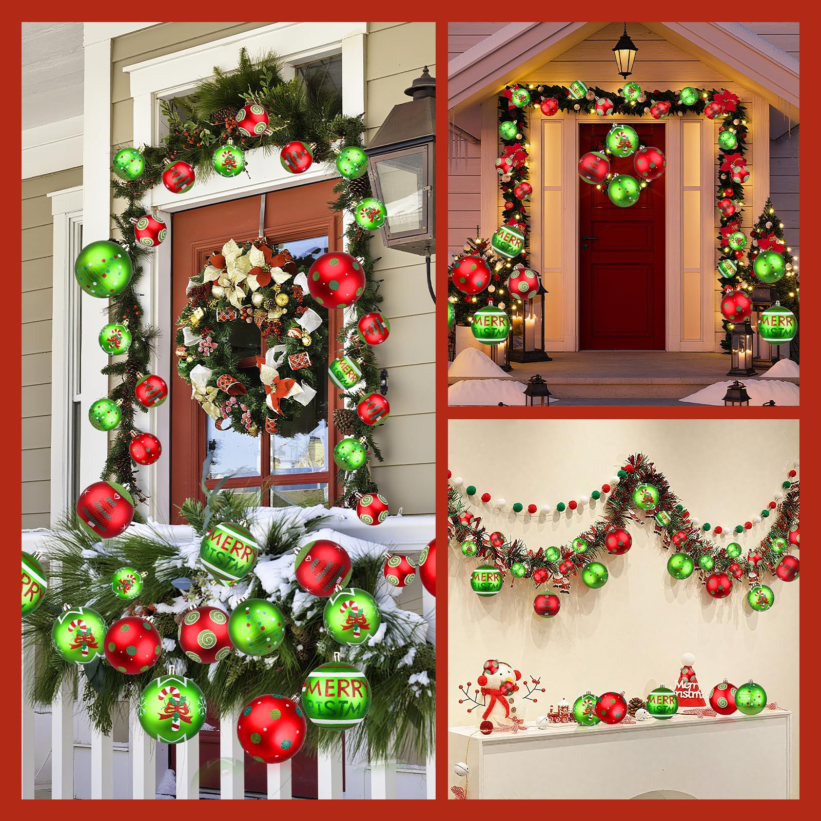 Lanpn 6 STK Große Weihnachtskugeln für Draußen, Grosse 15cm Weihnachtsbaum Kugeln Aussen, Rot Grün Elf Christbaumkugeln Outdoor, Riesen Funkelnd Tannenbaum Kugel Weihnachtsdeko Christbaumschmuck