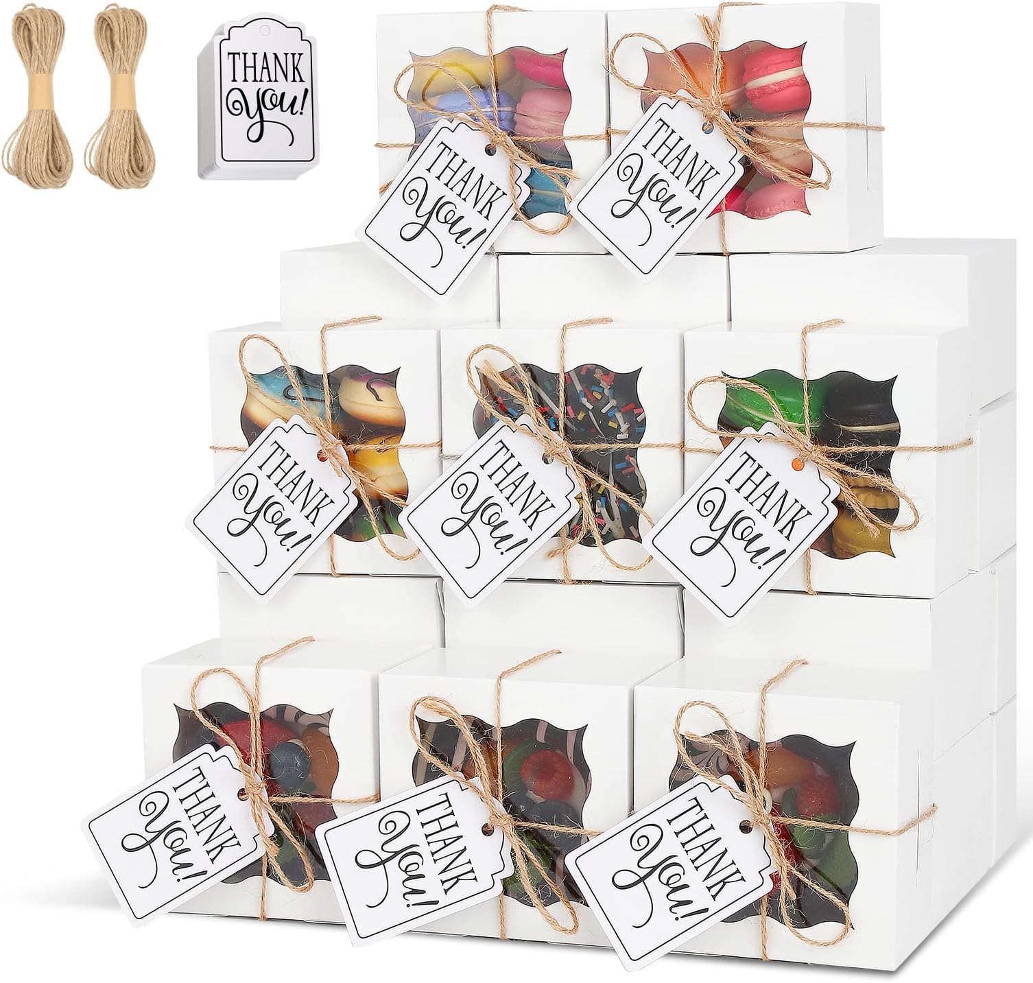KPOSIYA20 Pcs White Bakery Boxes with Window Individual Cupcake Boxes 4x4x2.5 Inches Cookie Boxes Kraft Paper Brown Gift Box for Pastries, Cookies, Pie, Donuts, Macaroon(White,20)