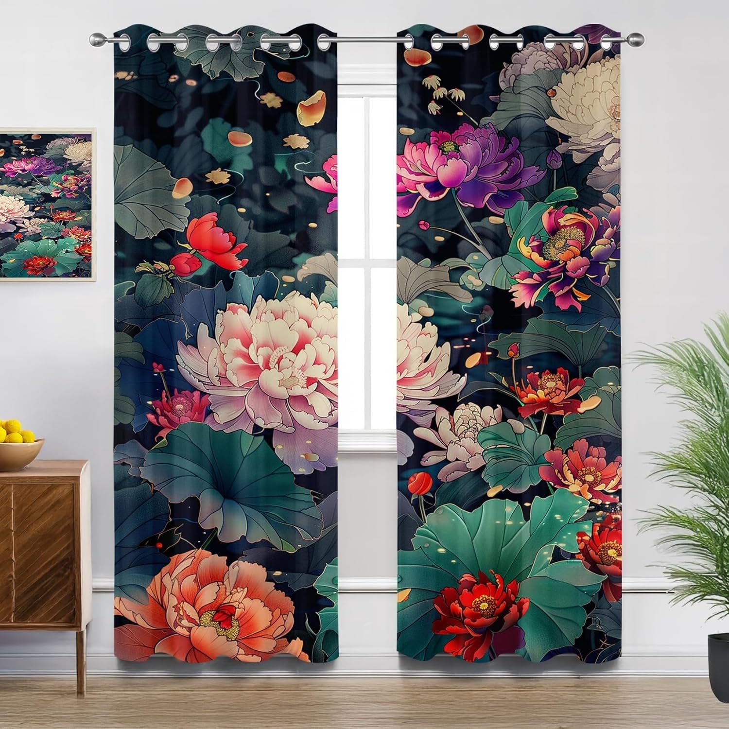 Zasłony w stylu retro, zestaw 2 sztuk, kwiaty, termiczne, ochrona przed zimnem, wys. 250 x szer. 70 cm, zasłona zaciemniająca na przelotkach, do pokoju dziecięcego, sypialni, salonu