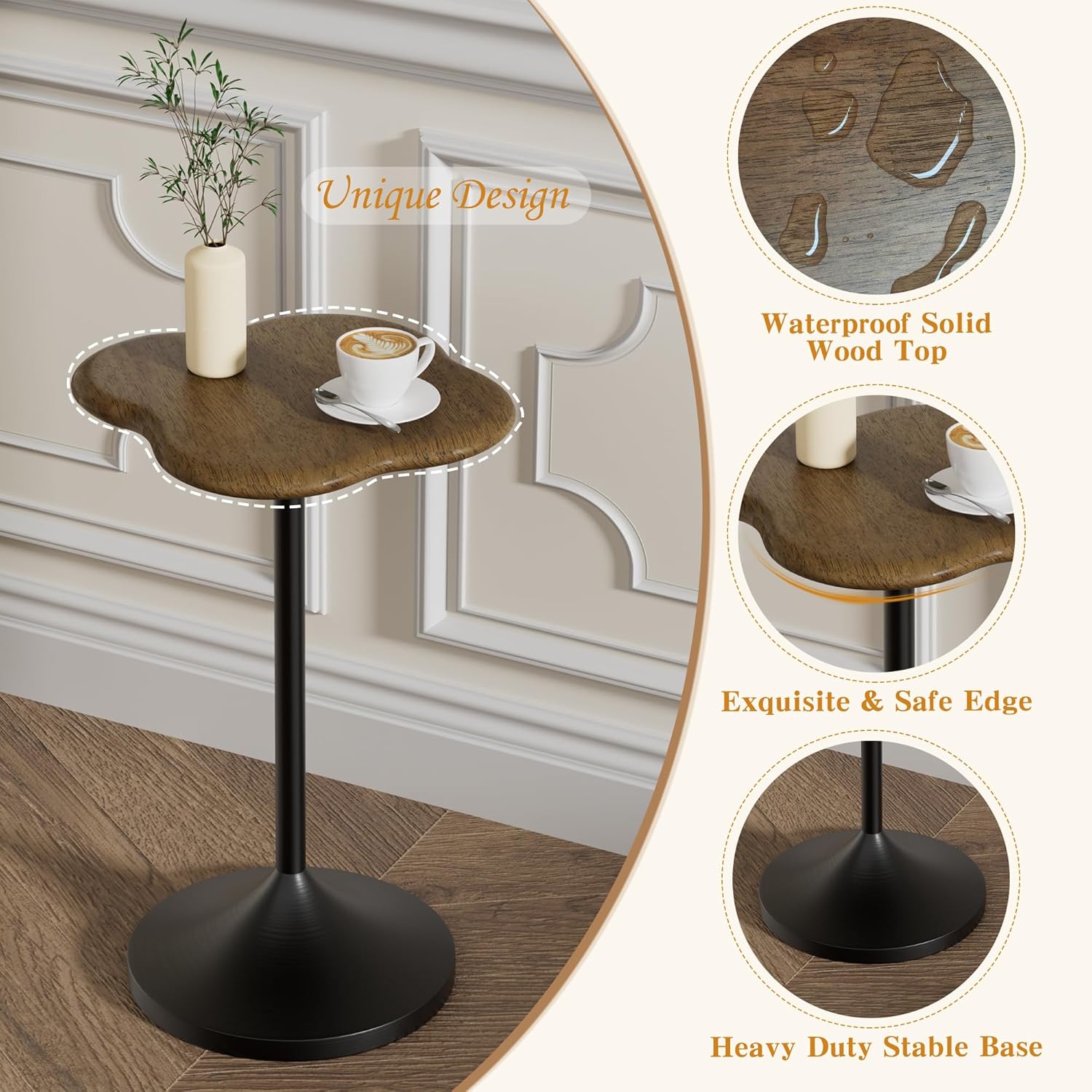 Modern Small End Table, Pedestal Side Table with Solid Wood Tabletop for Couch, Unique Accent Tables for Small Spaces, Living Room, Bedroom, Recliner, Office, Walnut