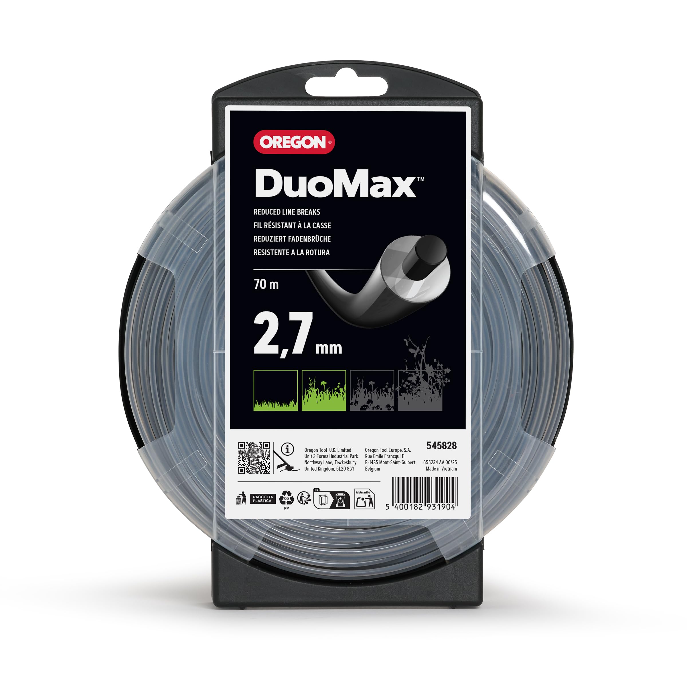 Oregon Round 2.7mm Strimmer Line, Durable Dual Material Line, Tackles Grass, Weeds & Thick Vegetation, Professional Heavy Duty Strimmer Wire, Fits Most Standard Models, 2.7 mm x 70 m (545828)