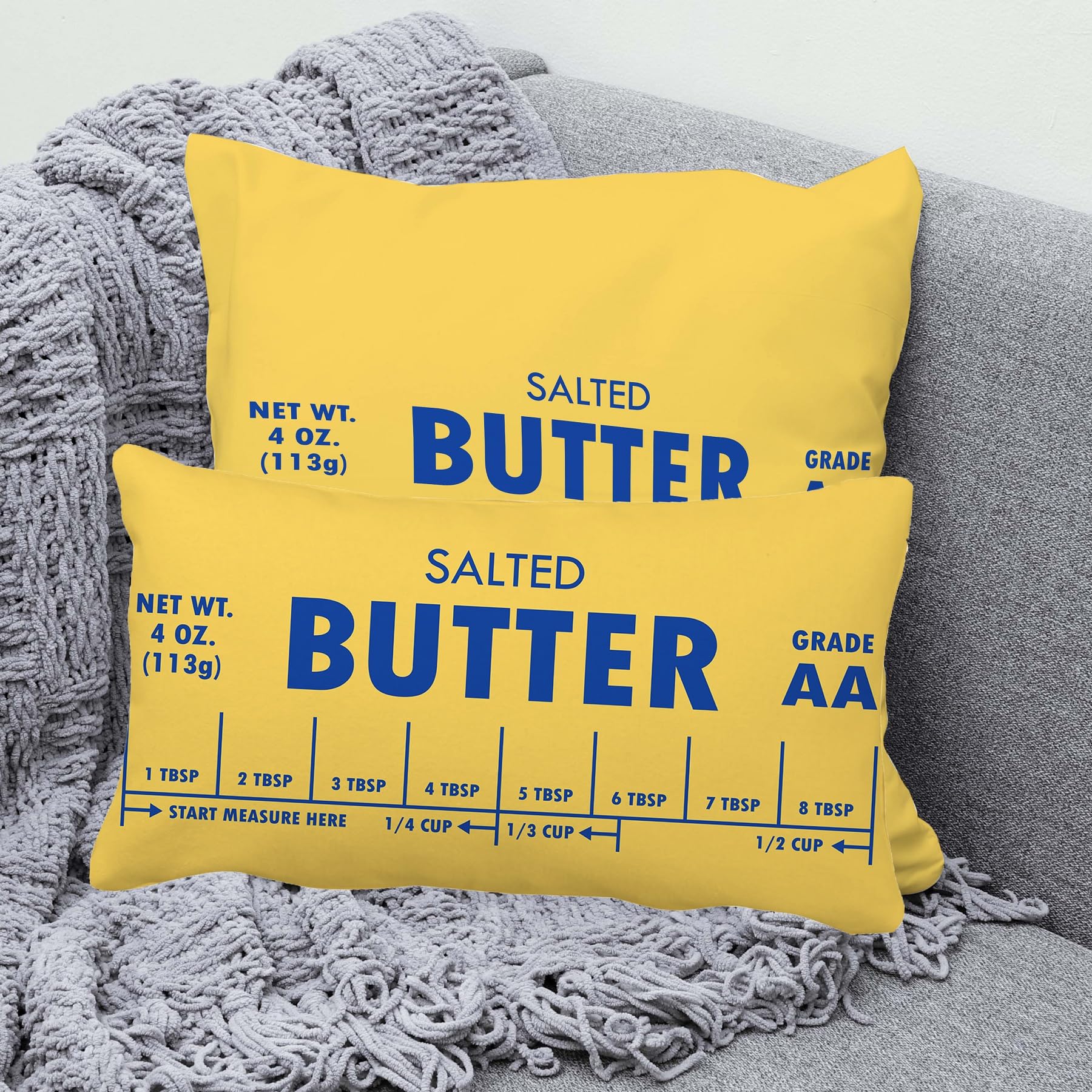 "Butter Lover" Funny Throw Pillow Cover - 12x20 Inch Foodie Decor Cushion Case For Kitchen, Home & Gift