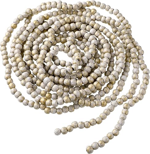 Guirnalda de cuentas de madera de Navidad de 16 pies para decoración de árbol de Navidad (oro, blanco)