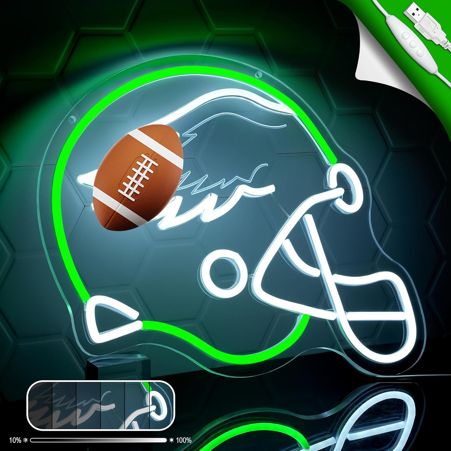 Football Neon Sign for Wall Decor - Team Merch Neon Acrylic USB Powered LED Wall Art Decor, Light Up Sign Dimmable, for Man Cave Game Room Bedroom Bar Club Party Fans 12.99" × 12.99" - Image 4