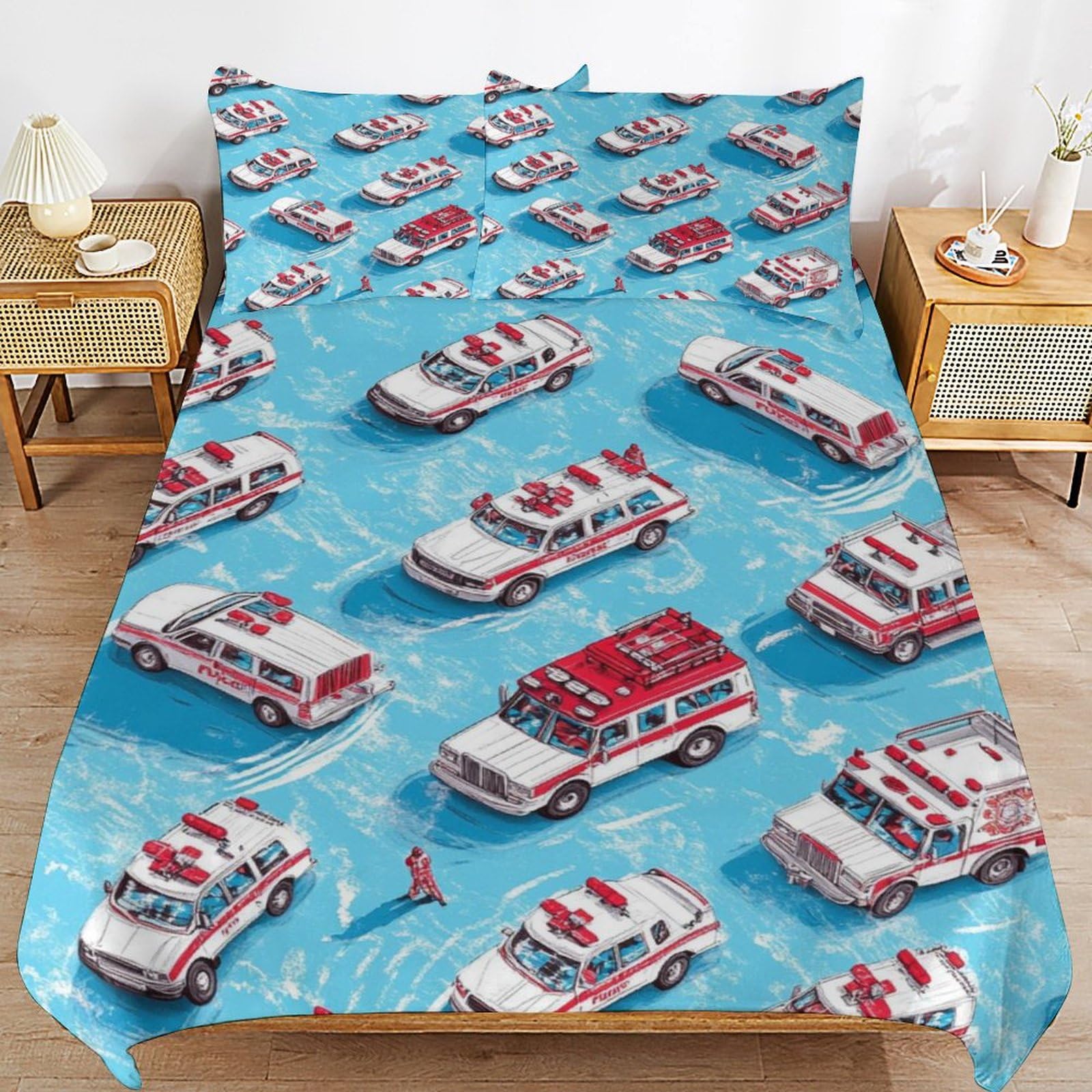 Parure de lit enfant voiture avec housse de couette microfibre pour chambre garçon