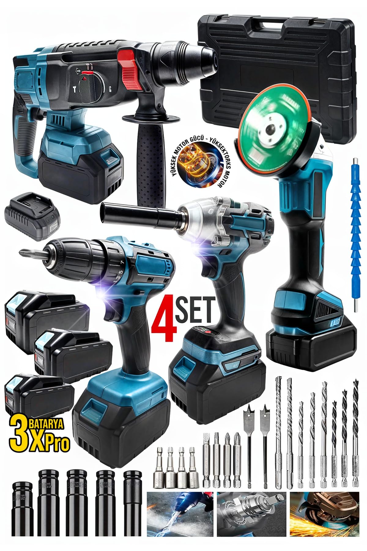moonshop 58V Profesyonel Şarjlı 4'lü Set, Batarya Enerjili,…