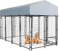 Vista 7 de Perrera para perros al aire libre, 8 x 4 x 6 pies, resistente con cubierta de techo impermeable y 2 cuencos giratorios para perros grandes, alambre