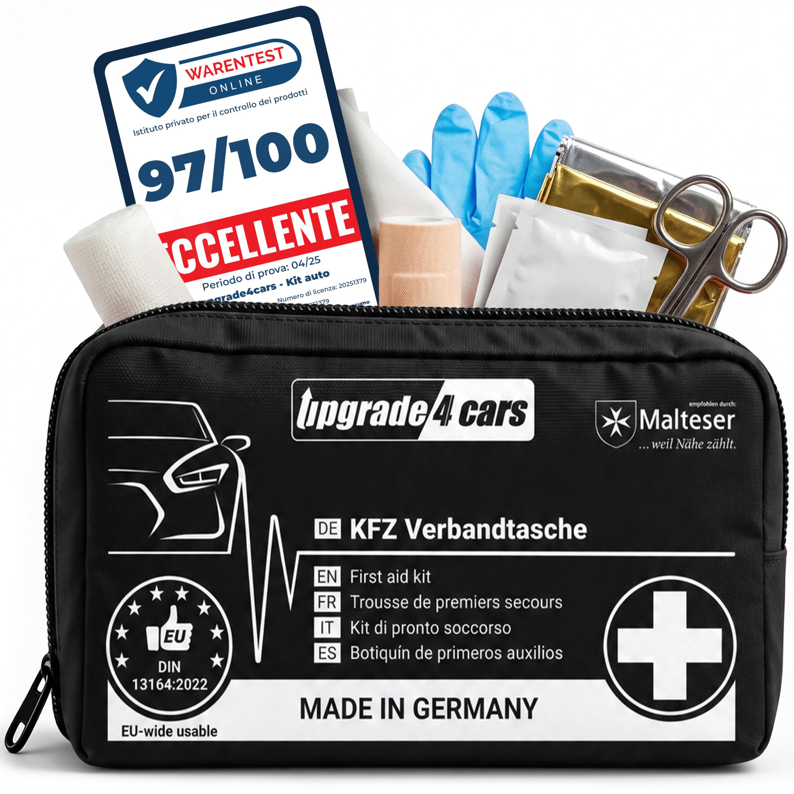 Upgrade4cars Cassetta Pronto Soccorso Auto Made in Germany Versione 2026 | Norma DIN 13164 | Accessorio pratico per il veicolo | Facile da usare e da riporre | per Estate & Inverno