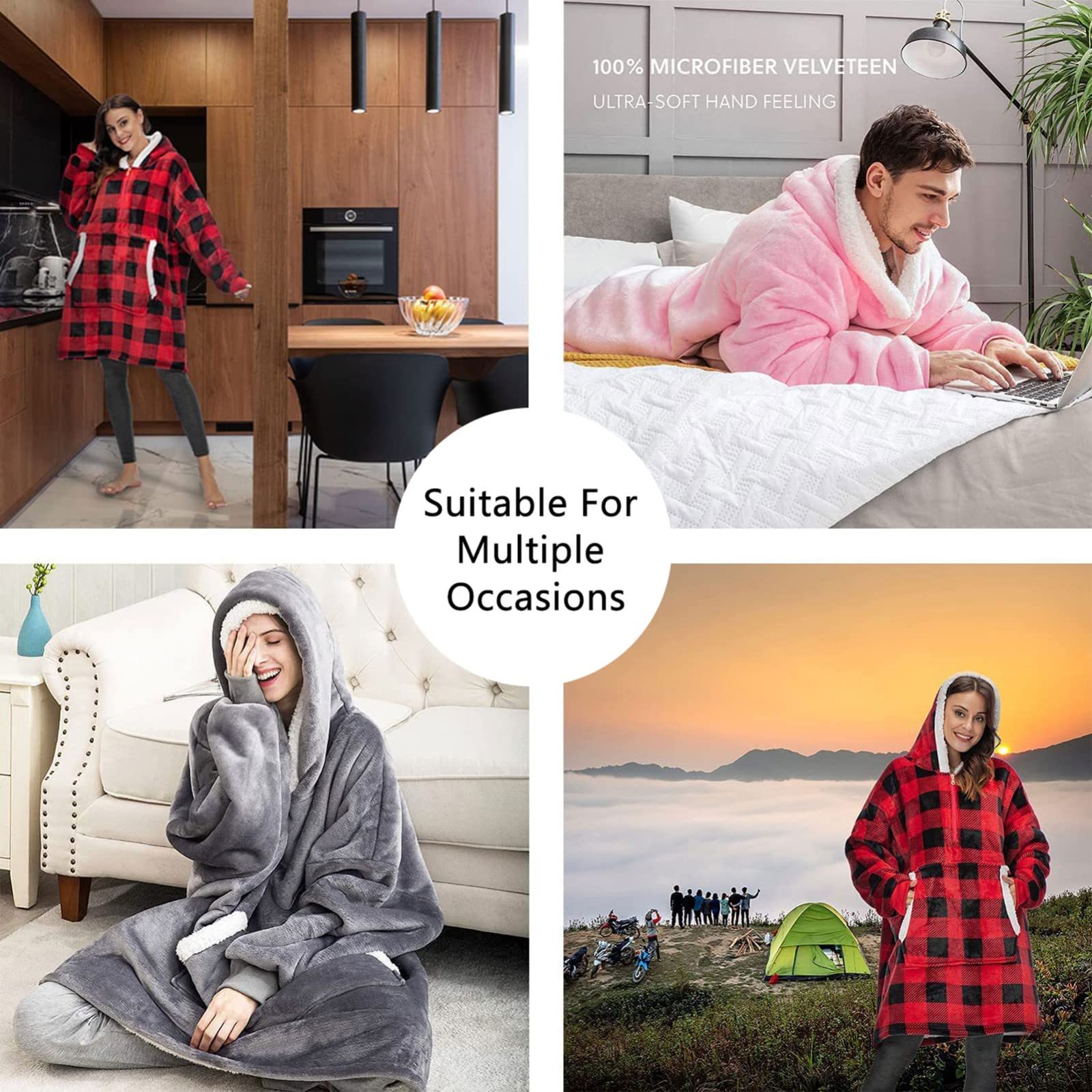 Długa bluza z kapturem, koc z kapturem, miękka flanela, unisex, oversize, bluza z kapturem, kobiety, ciepłe, elastyczne mankiety typu sherpa