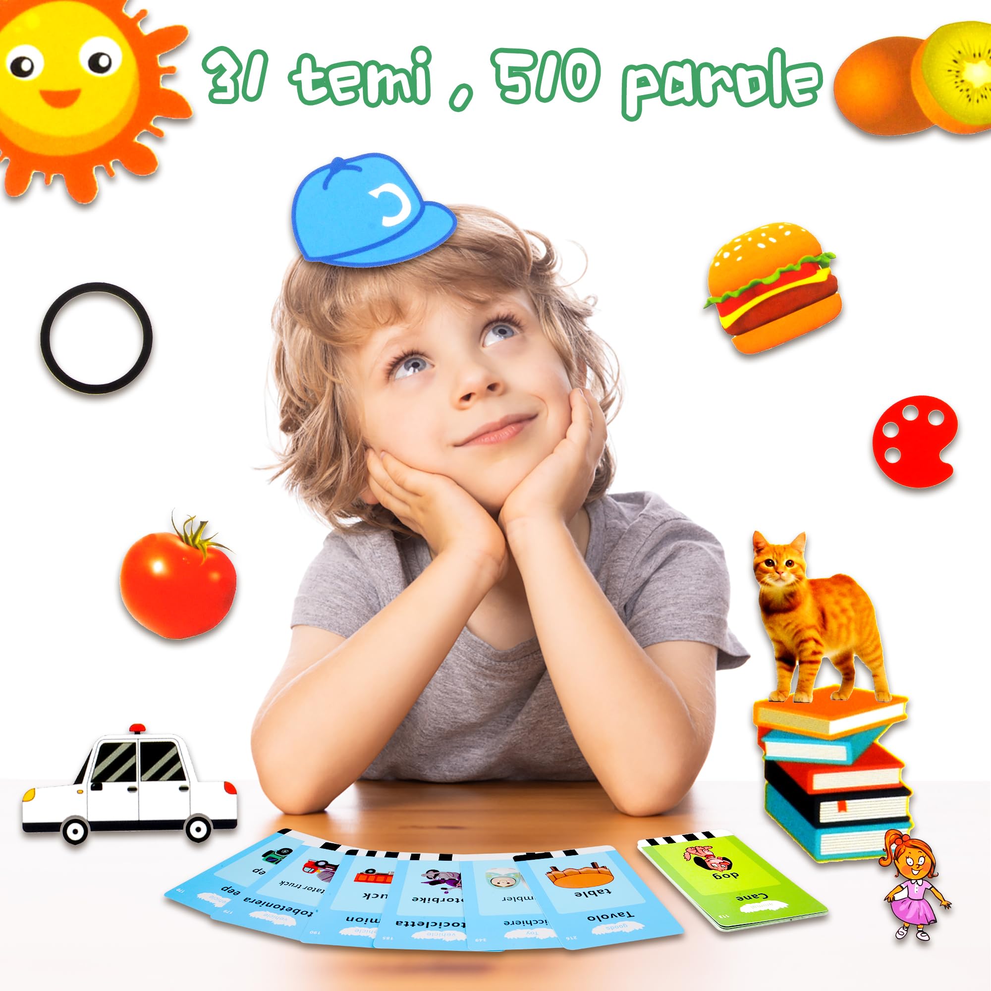 510 Parole flashcards bambini italiano e inglese, amico vocabolo gioco italiano,giochi montessori 2 anni, educativi prescolari Lingua Imparare a parlare Colori Numero Animali Blu