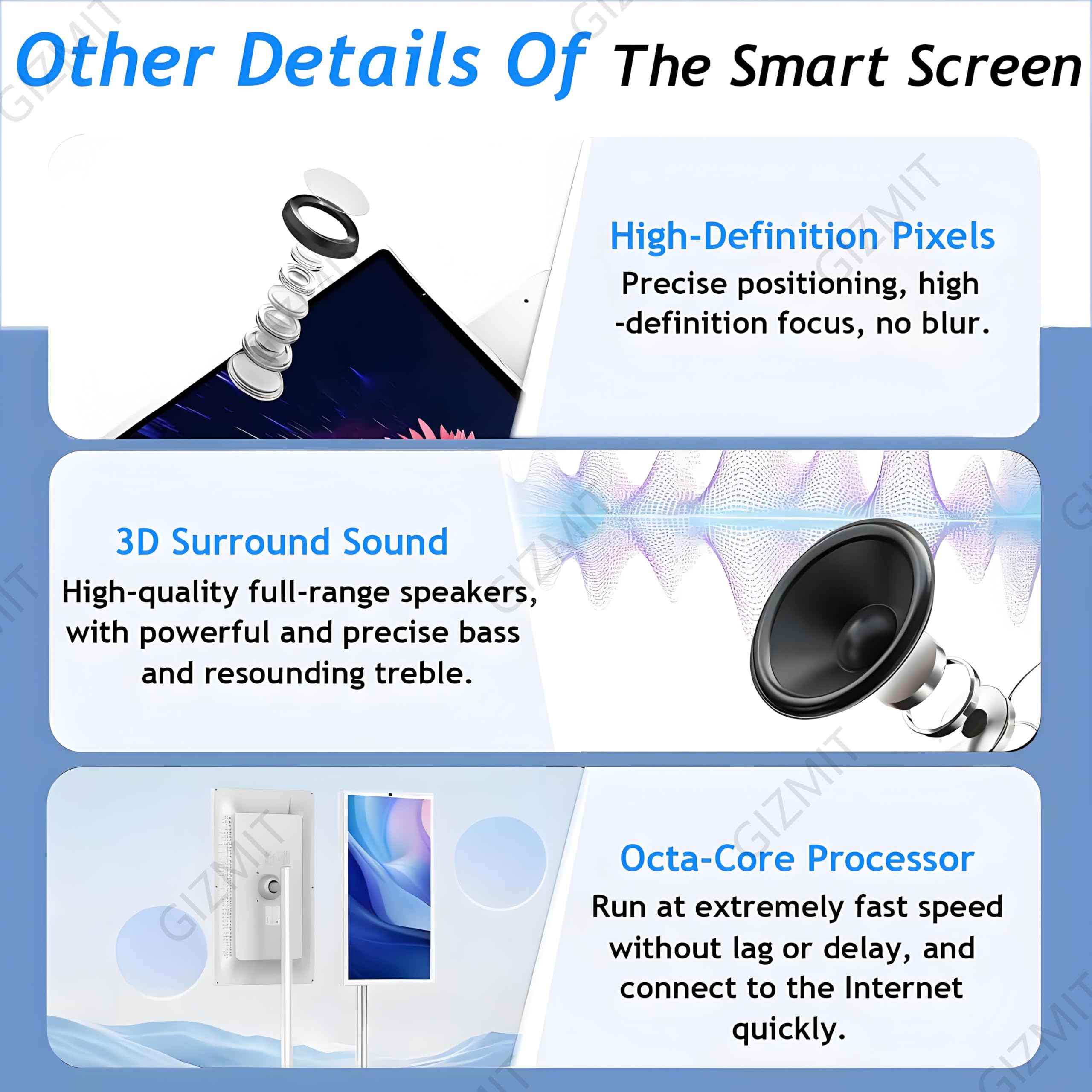 Televisor portátil con Ruedas, Smart TV portátil FHD de 32 Pulgadas con Android, Pantalla táctil giratoria, Altavoces duales, Gran Memoria Opcional, con Control Remoto C-4+64G