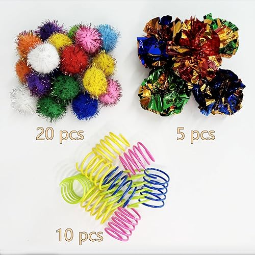 Miniatura 7 de Juguetes para gatos para interiores, paquete de 35 juguetes interactivos para gatos, incluye bolas arrugadas, bolas brillantes, resortes en espiral