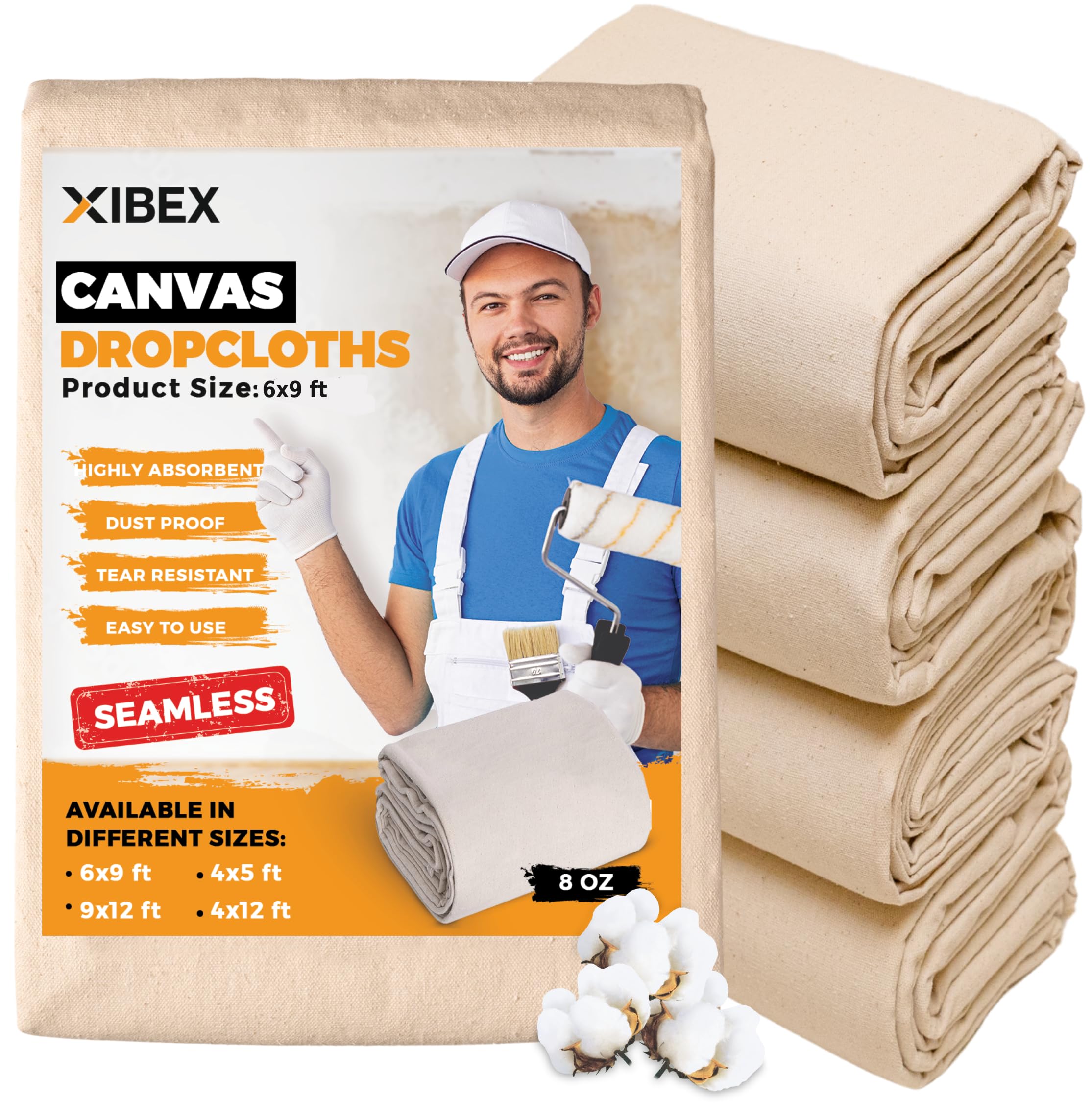 XIBEX Canvas Drop Cloth for Painting (6x9 ft) with Thick Texture