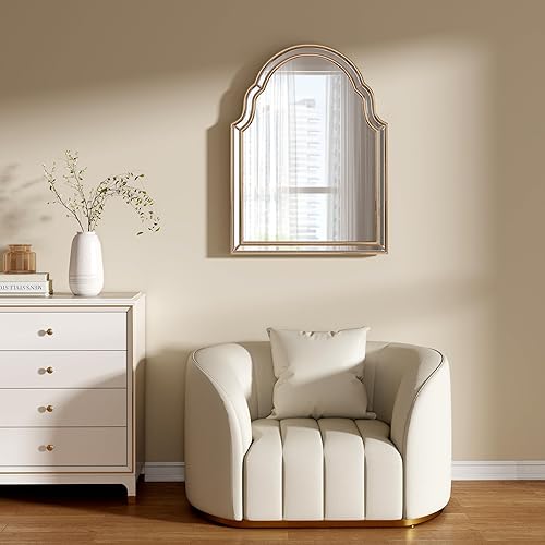 Miniatura 3 de SHYFOY Espejo de pared dorado antiguo de 40 x 29 pulgadas, espejos irregulares para decoración de pared, espejo ondulado decorativo bohemio para