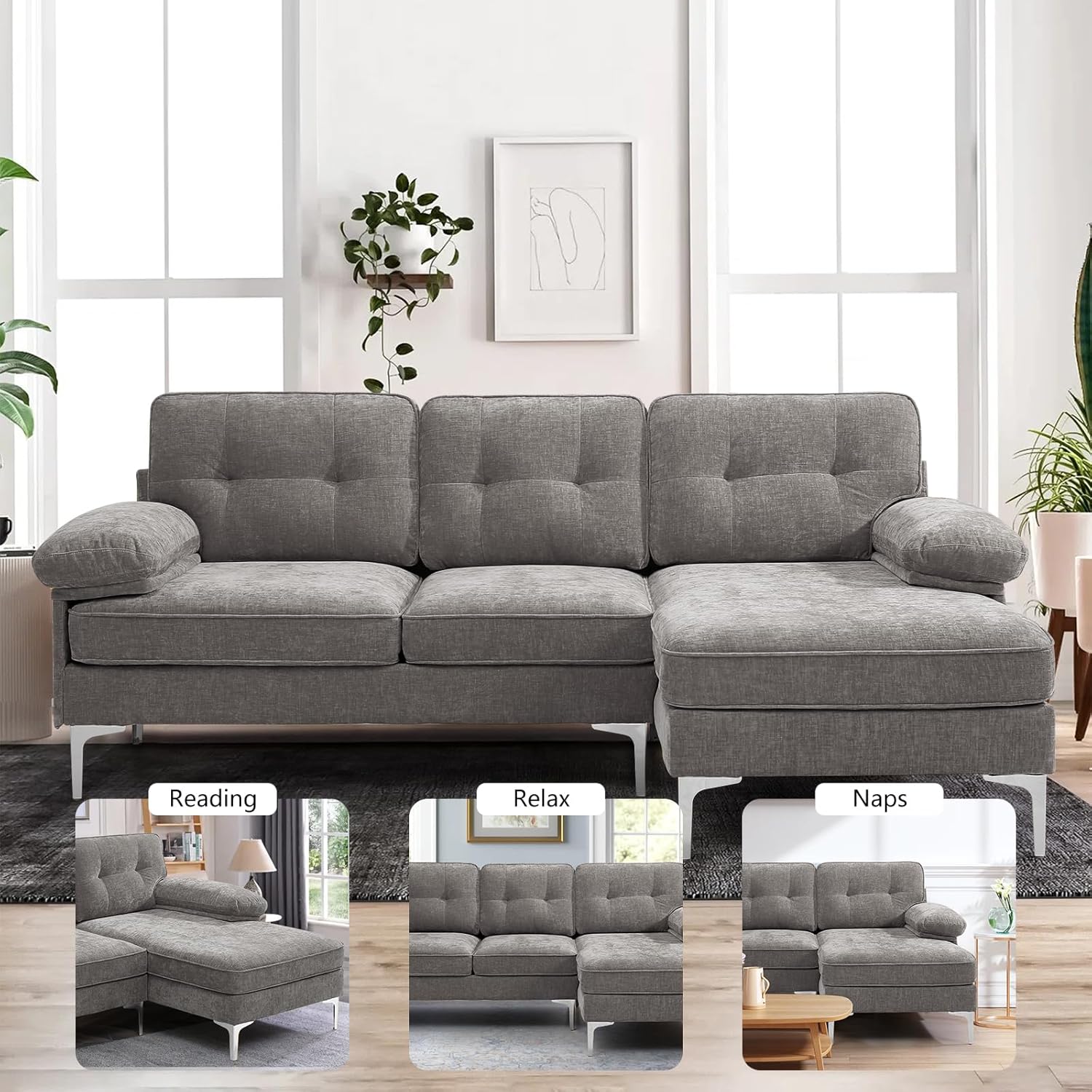 MAEVIS 79" Modern Sectiaonal Fabric Sofa Couch for Living Small