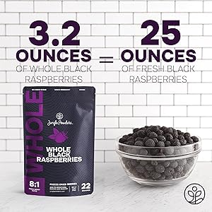 Whole Black Freeze Dried Raspberries 3.2 Ounce Bag - Dried Fruit Healthy Snacks for Kids, Dehydrated Raspberry for Baking & Decoration - No Sugar Added Freeze Dried Raspberry Powder from Black Berry