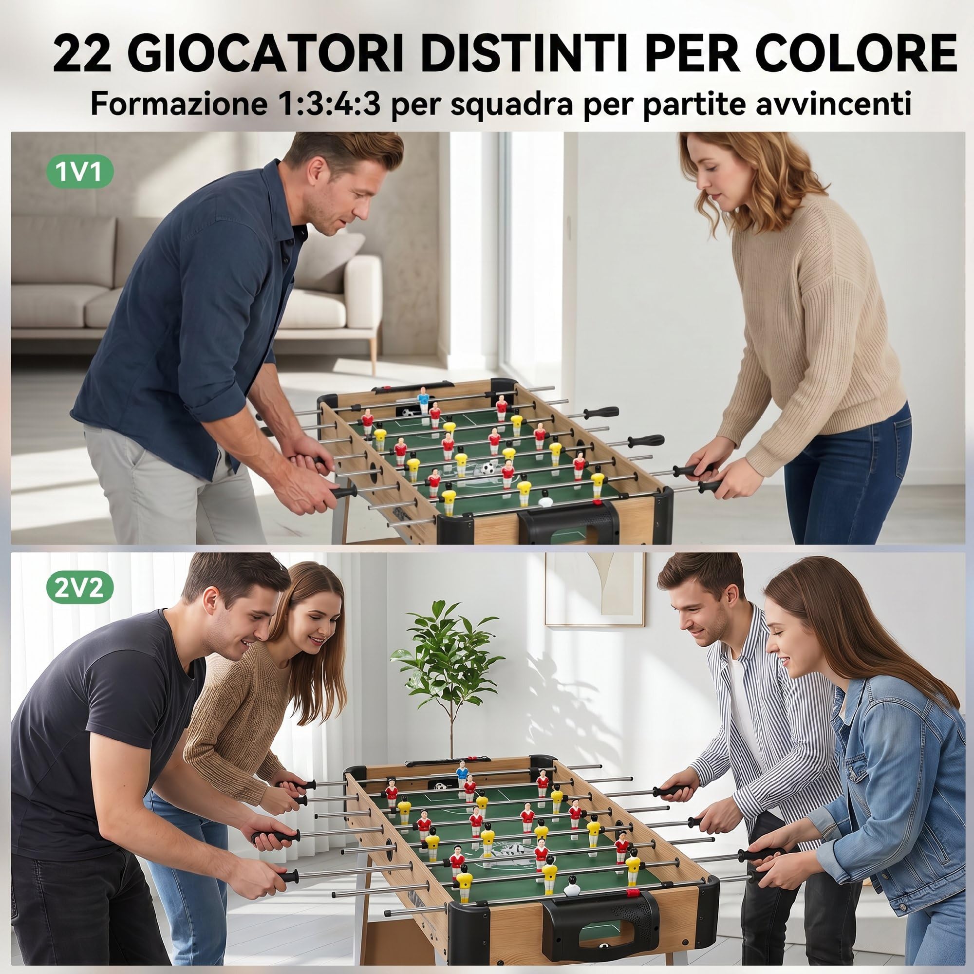 SPORTNOW Calcio Balilla, Biliardino da Casa con 22 Giocatori, 8 Aste, 2 Palline, Segnapunti, Maniglie Antiscivolo, Calcetto Balilla per Famiglia Adulti per Scuola Feste, 109x77x72 cm, Rovere