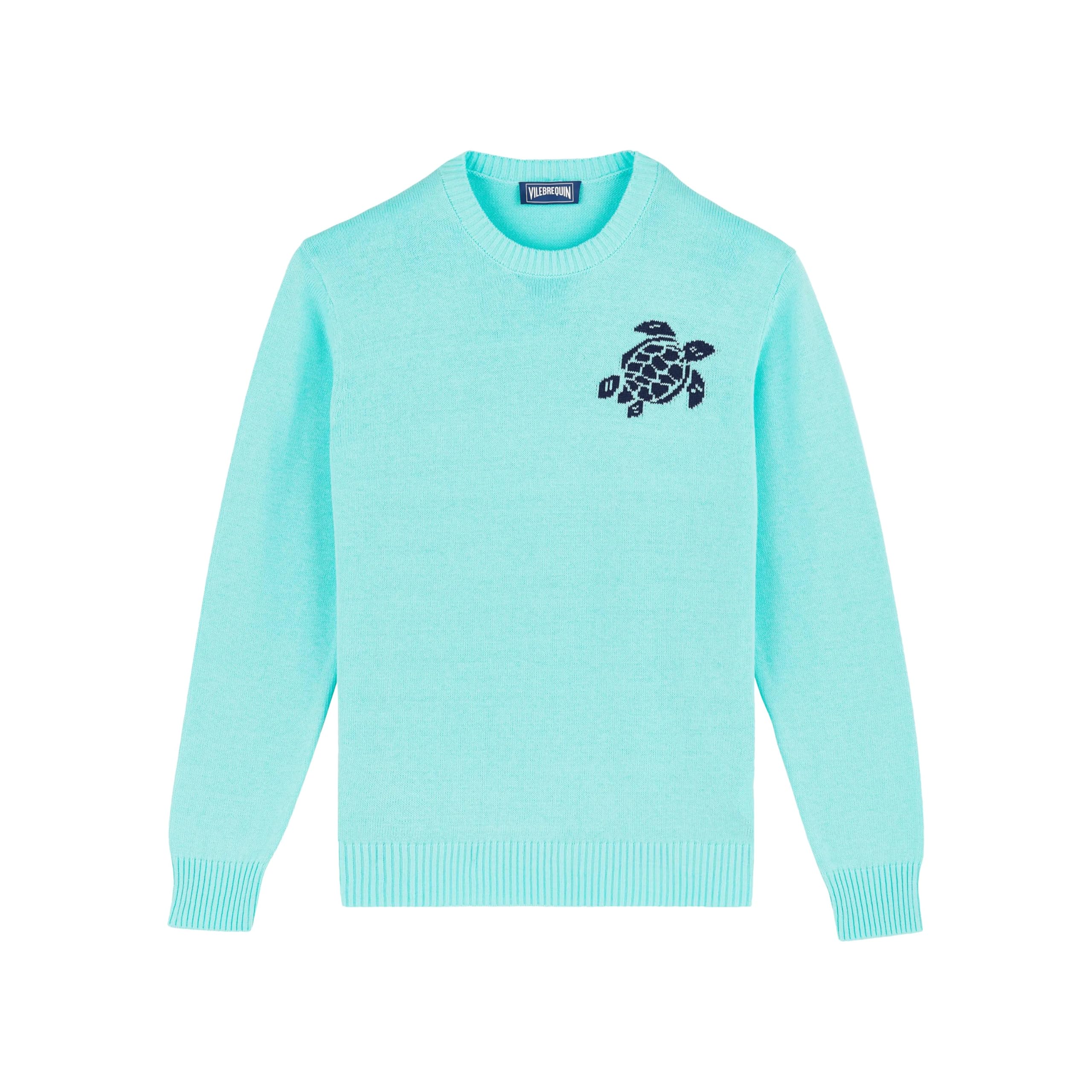 Vilebrequin, Maglione Girocollo Uomo in Cotone E Cashmere Turtle, L, Acqua