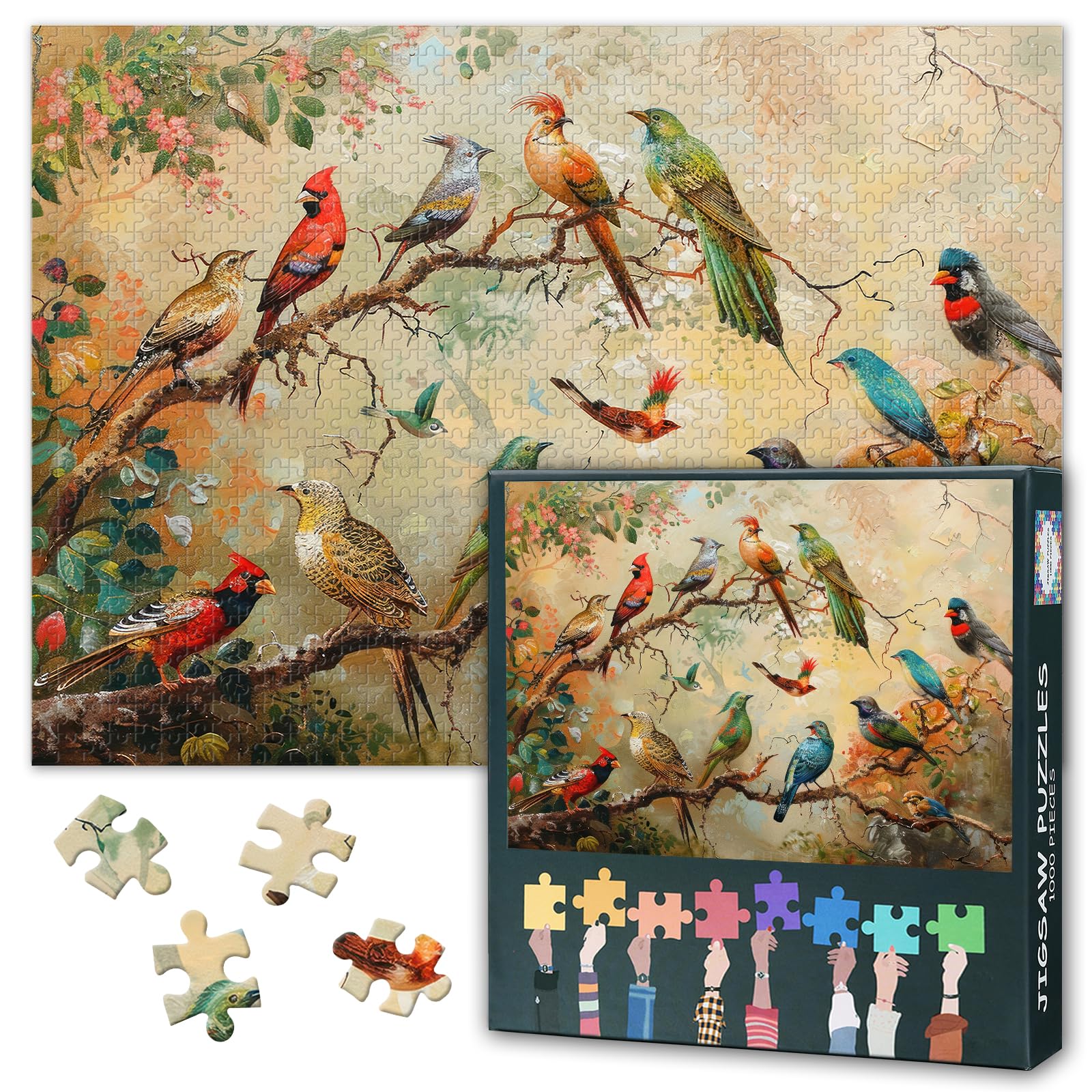 Colorful Birds Jigsaw Puzzles for Adults Gifts 1000 Pieces Challenging Bird Jigsaw Puzzle for Adults Artwork House Decor Animal Puzzles for Family Game Nights 27.5"X19.7"